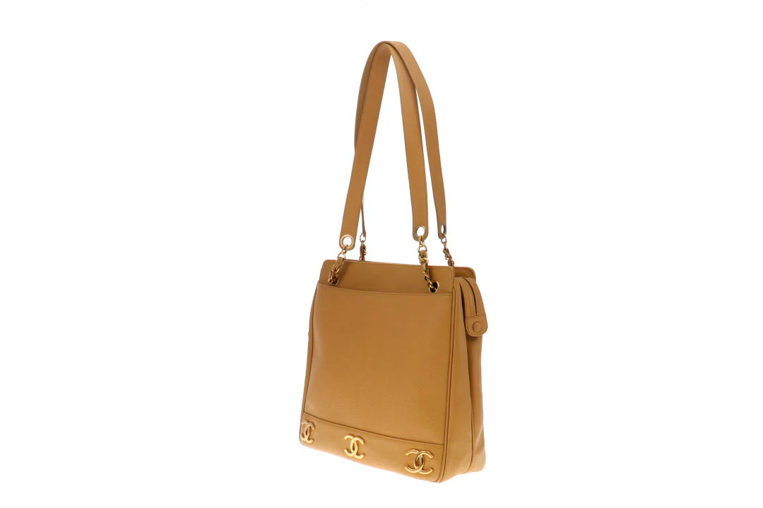 Chanel Vintage Caviar Gold CC Leather Chain Shoulder Bag 1994 - Image 8