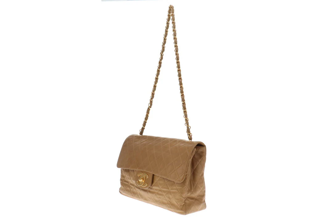 Chanel Vintage Dark Beige Lambskin Maxi Single Flap 1994/96 - Image 13