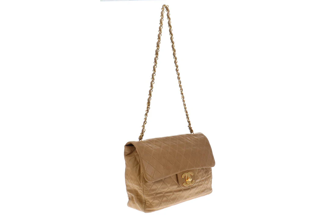 Chanel Vintage Dark Beige Lambskin Maxi Single Flap 1994/96 - Image 8