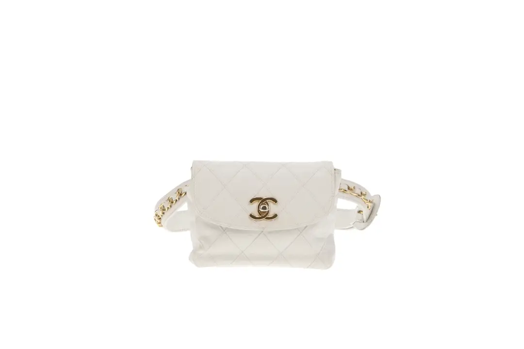 Chanel White Cross Stitch Vintage Waist Bag - Image 3