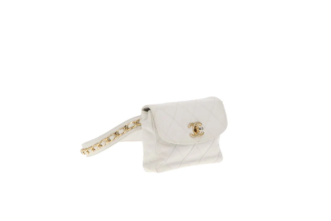 Chanel White Cross Stitch Vintage Waist Bag - Image 4