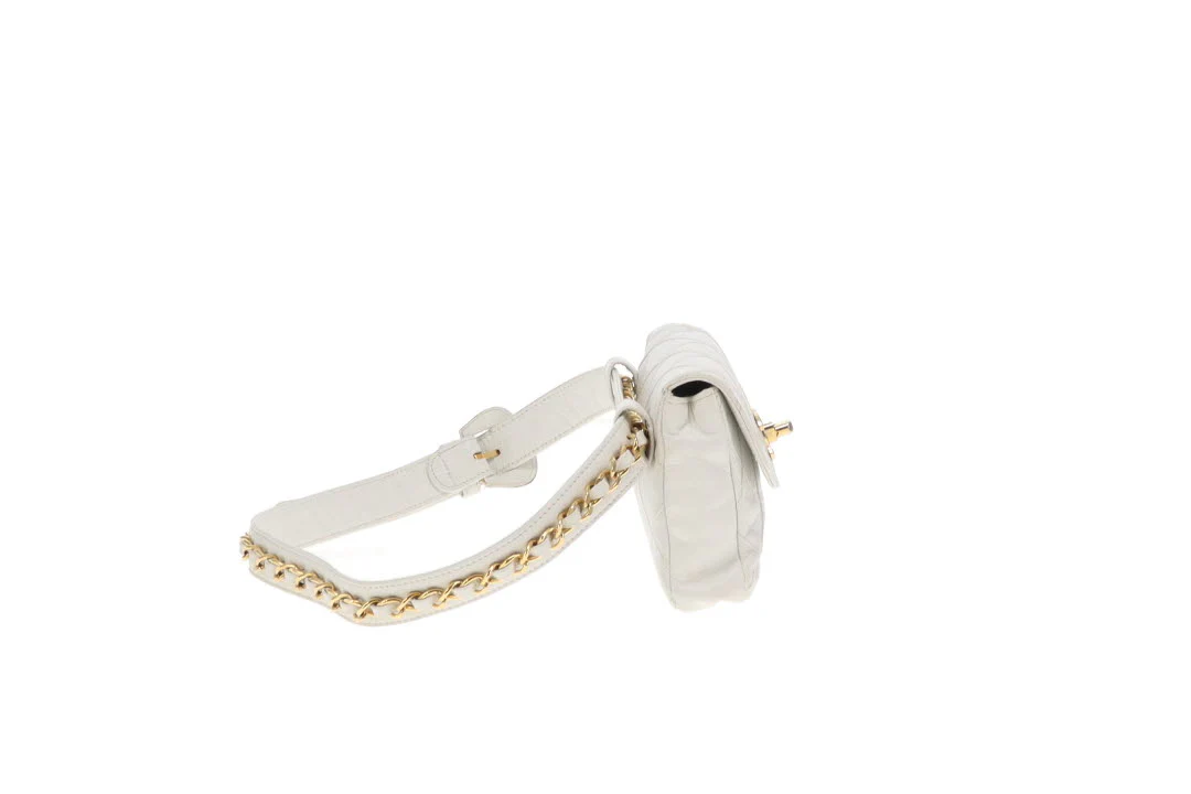 Chanel White Cross Stitch Vintage Waist Bag - Image 5