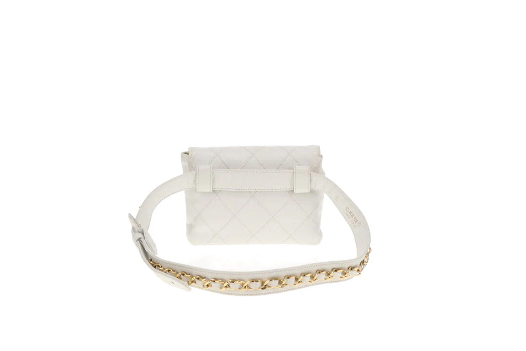 Chanel White Cross Stitch Vintage Waist Bag - Image 6