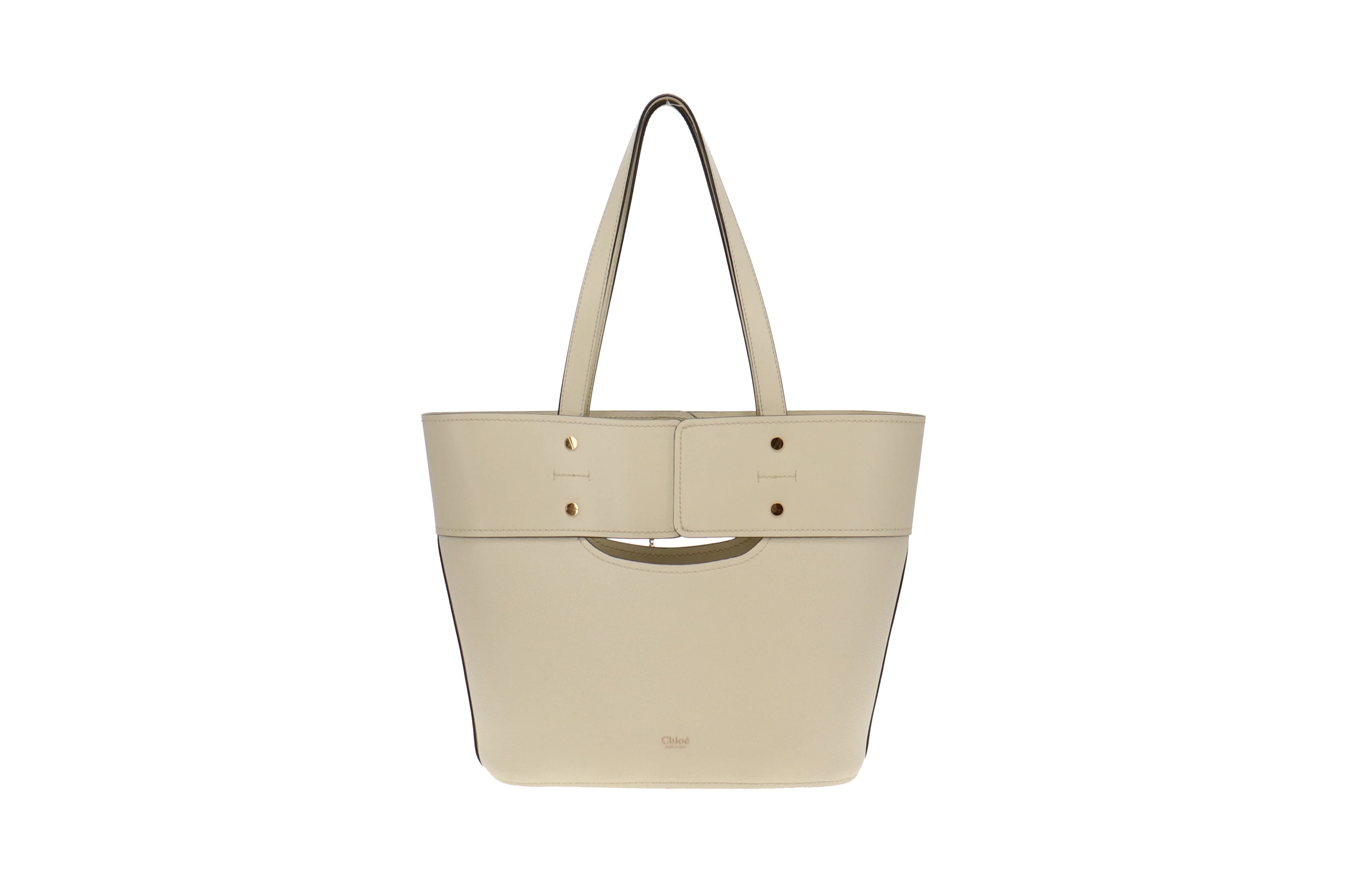 Chloe Cream Smooth and Grained Leather Medium Aby Tote - Image 6