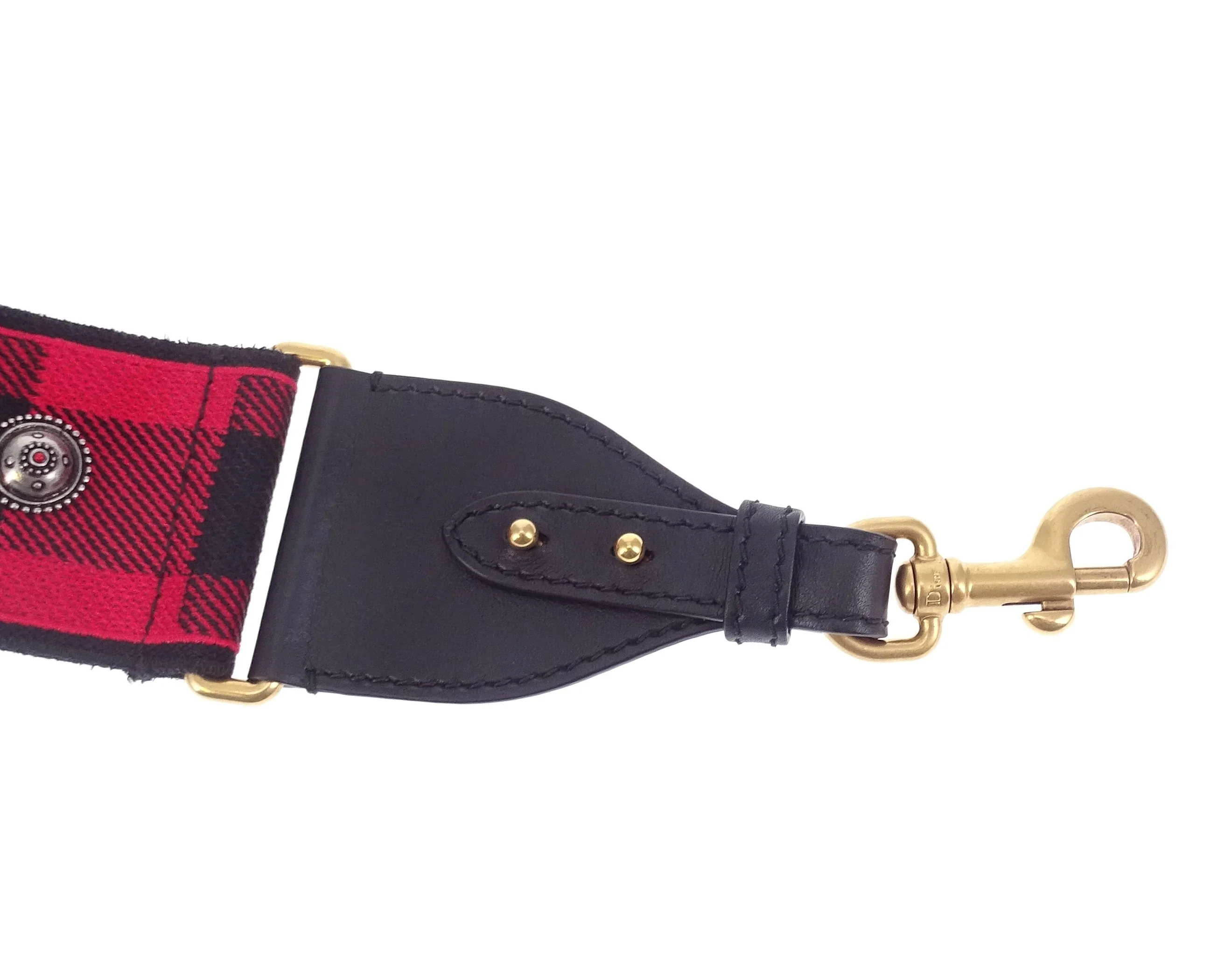 Christian Dior Red/Black Plaid Studded Canvas Shoulder Strap - Image 3