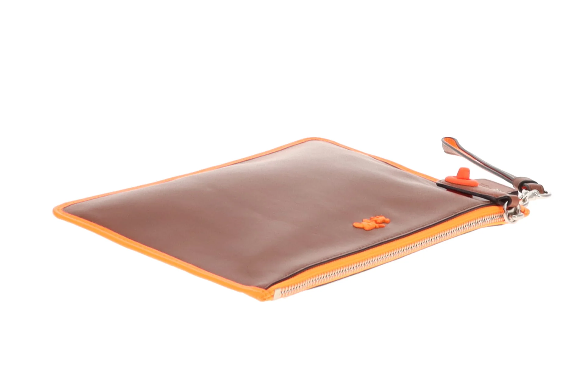 Coach Tan Leather Neon Orange Wristlet - Image 10