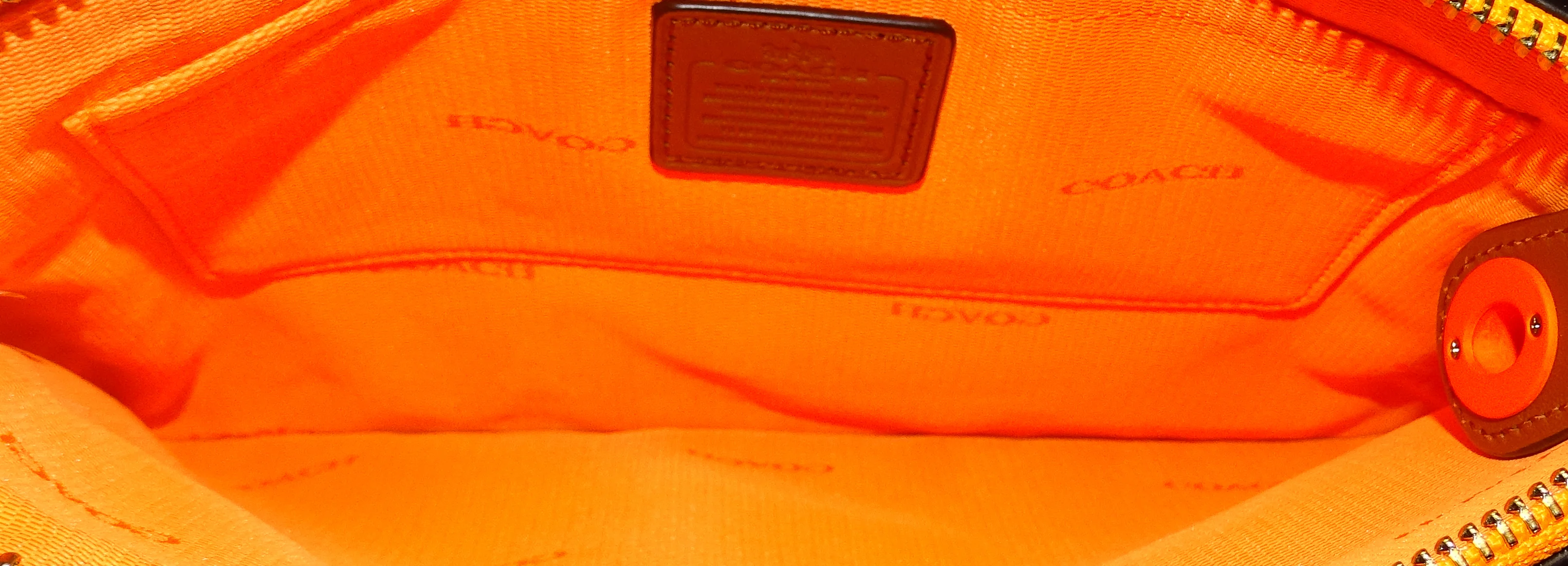 Coach Tan Leather Neon Orange Wristlet - Image 12