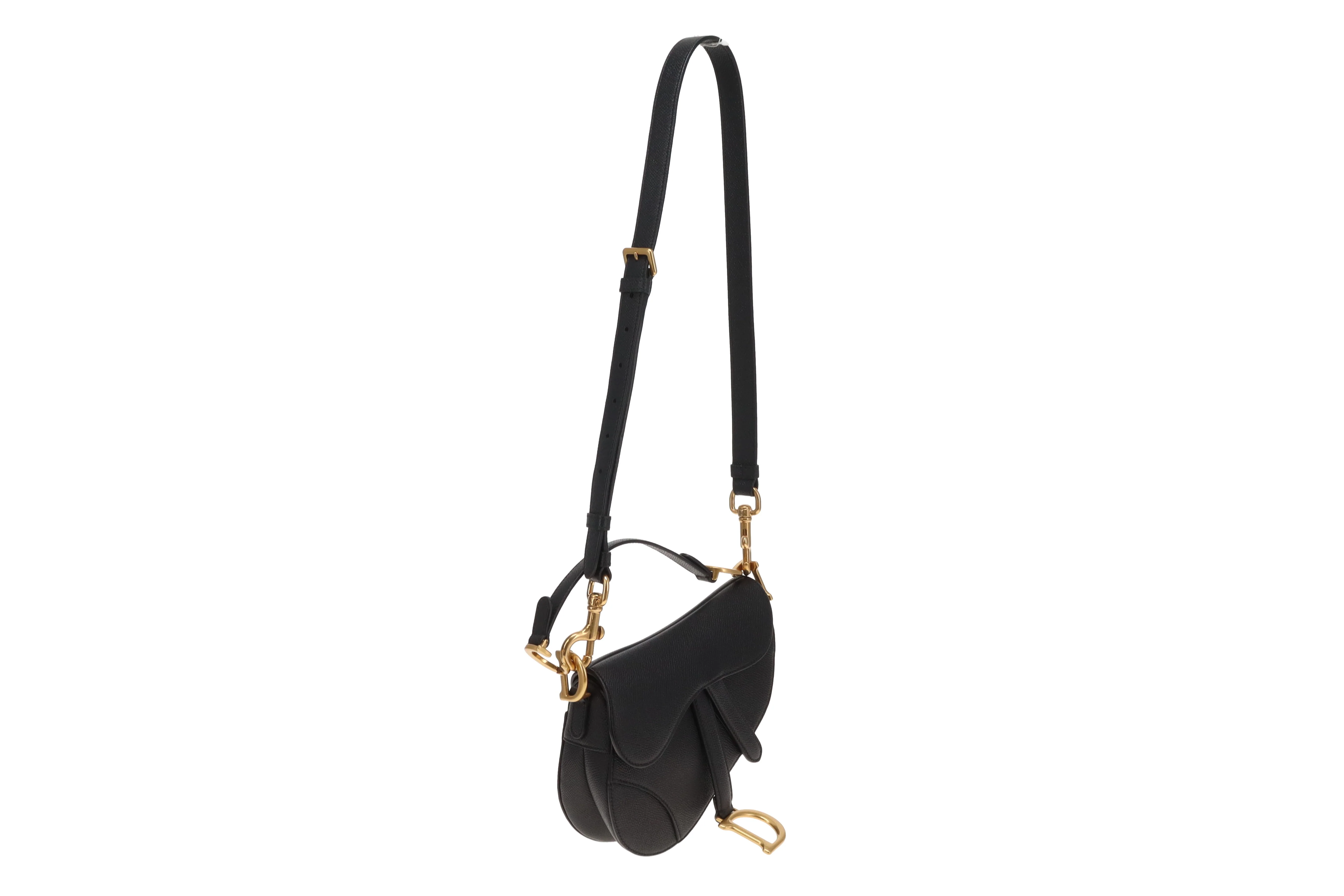 Dior Saddle Bag Mini with Strap Black Leather GHW 2022 - Image 14