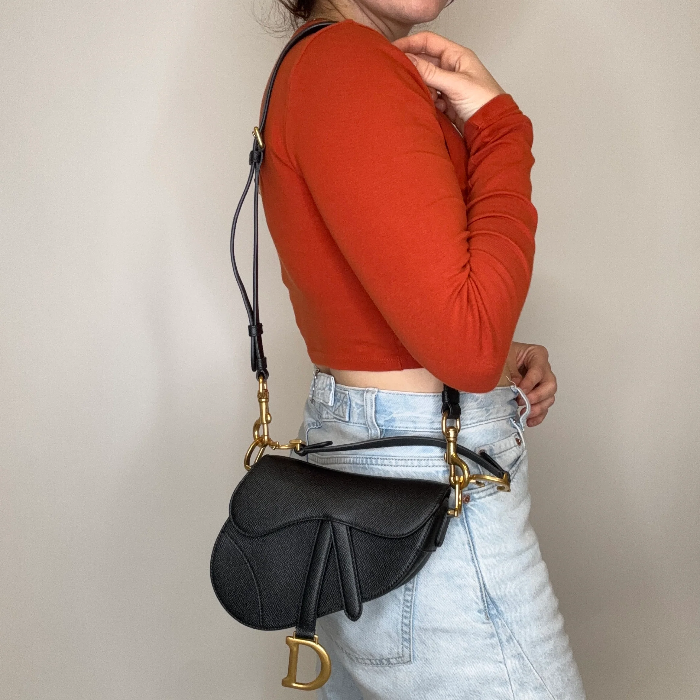 Dior Saddle Bag Mini with Strap Black Leather GHW 2022 - Image 3