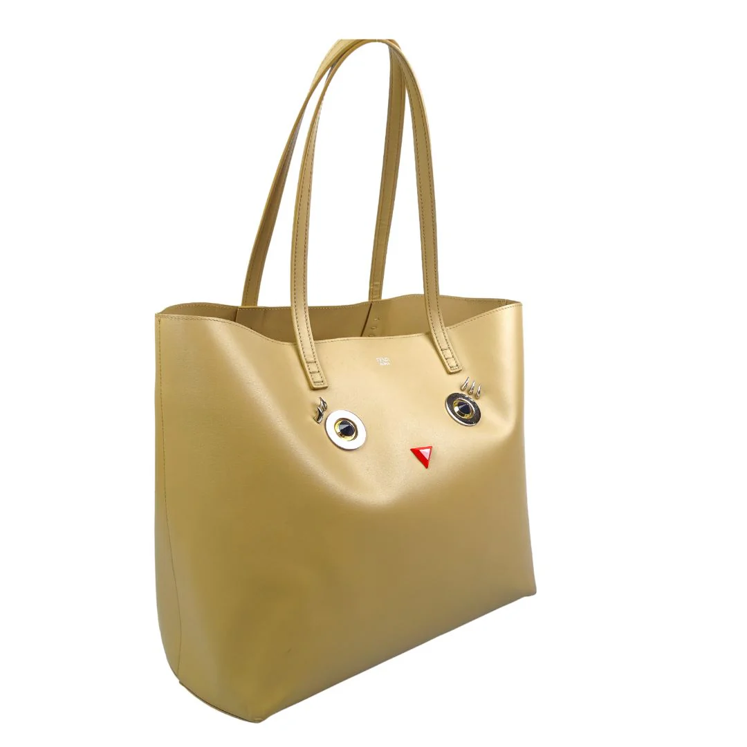 Fendi Beige Smooth Leather Hypnoteyes Shopping Tote - Image 3