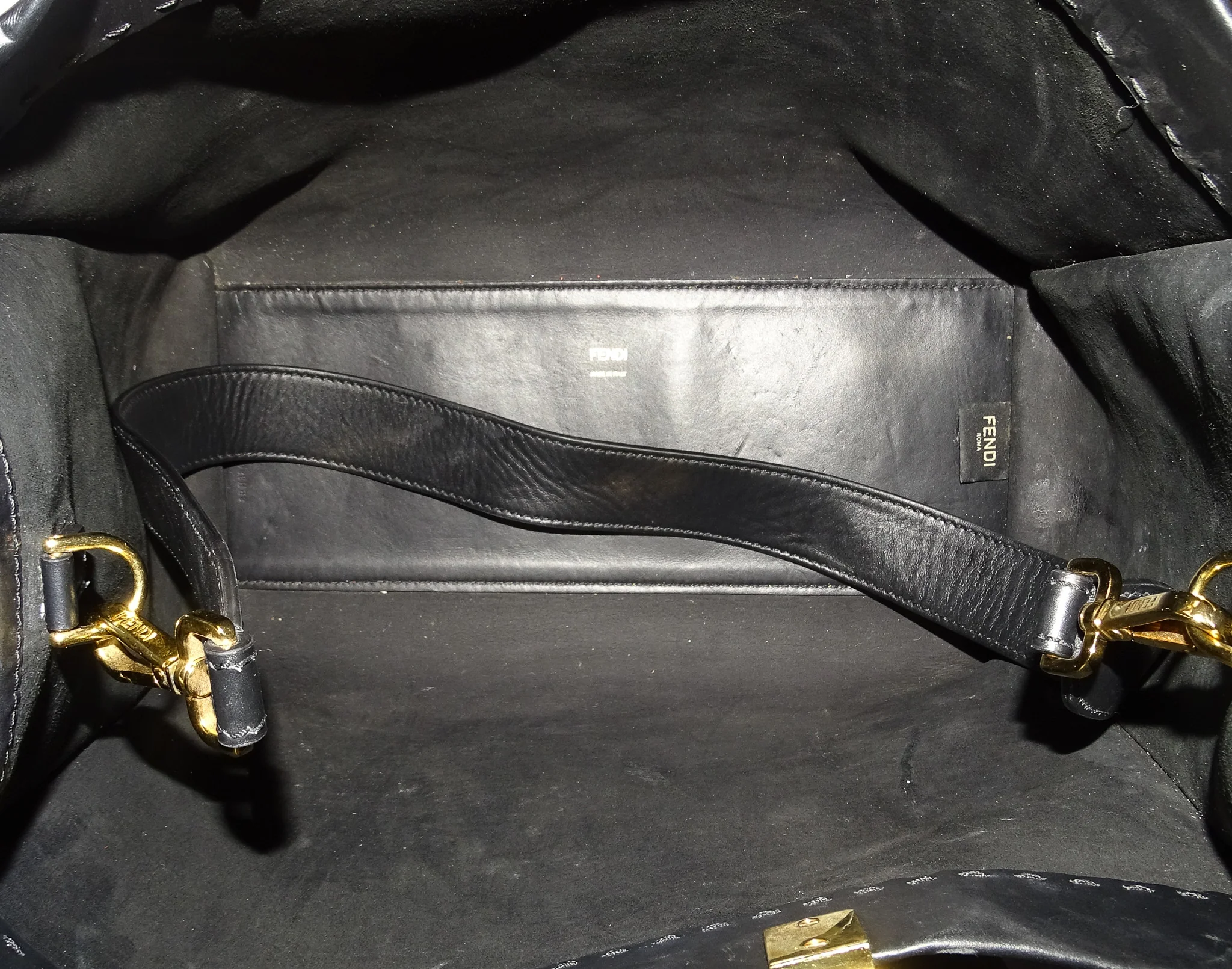 Fendi Black Calfskin Medium Sunshine Tote with Strap - Image 12