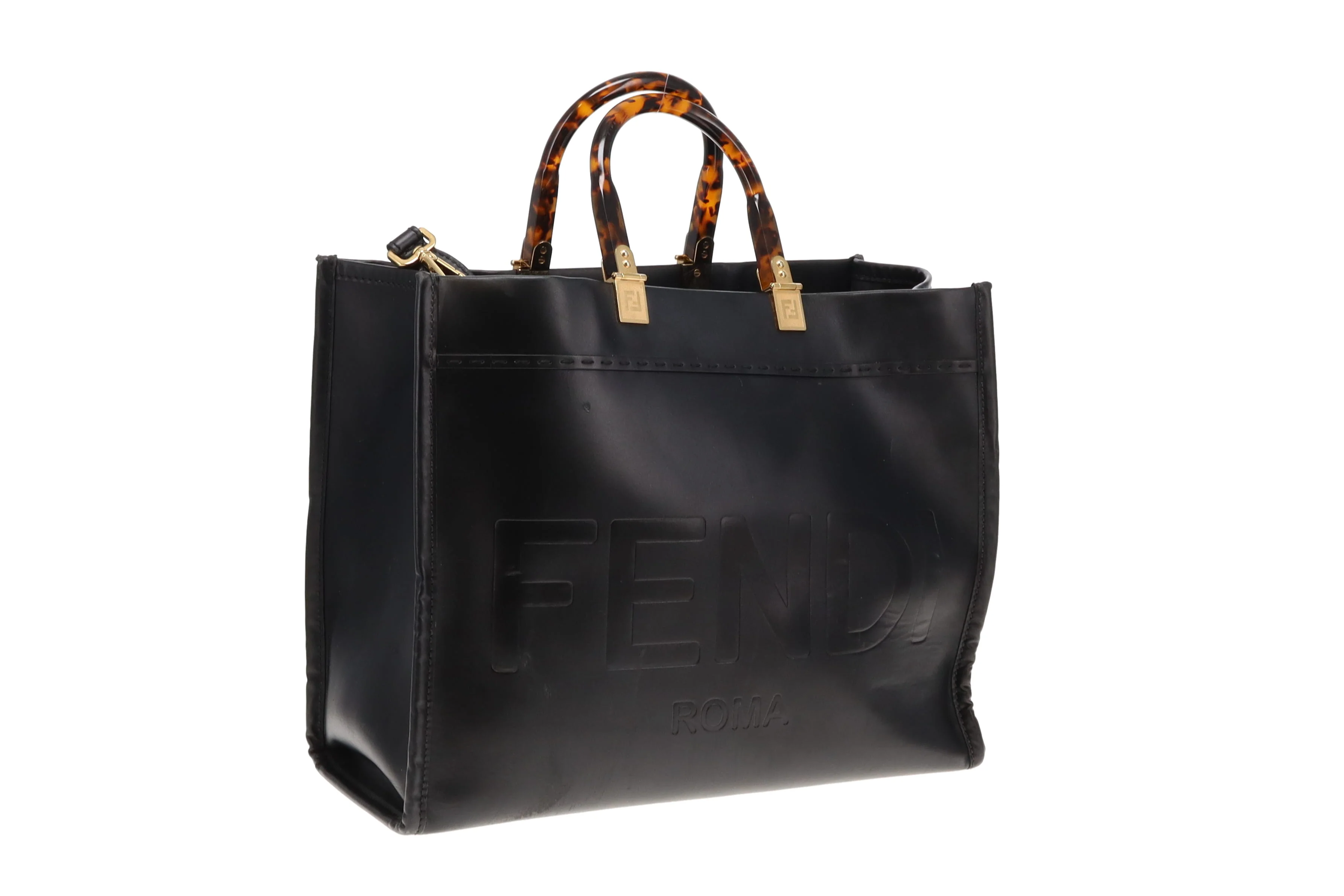 Fendi Black Calfskin Medium Sunshine Tote with Strap - Image 4