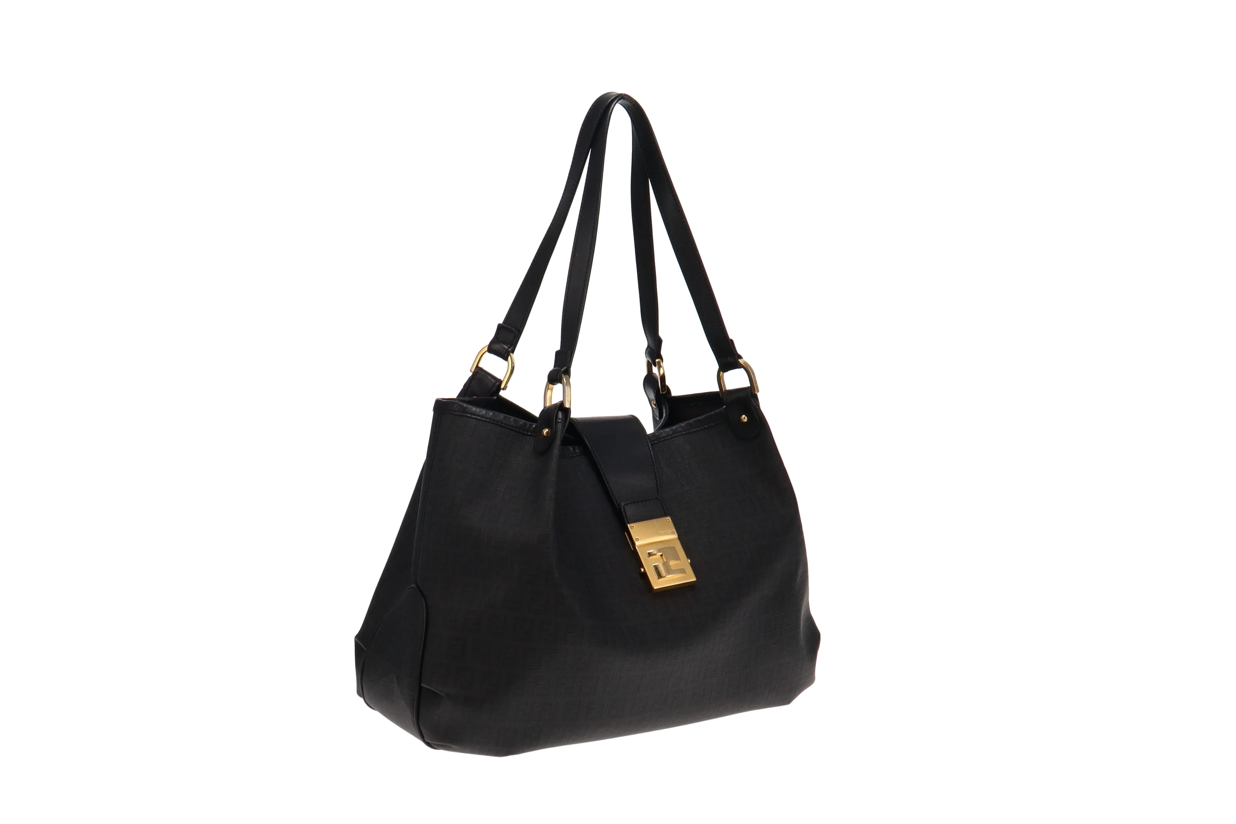 Fendi Dark Grey & Black Zucchino Canvas & Leather Tote - Image 3
