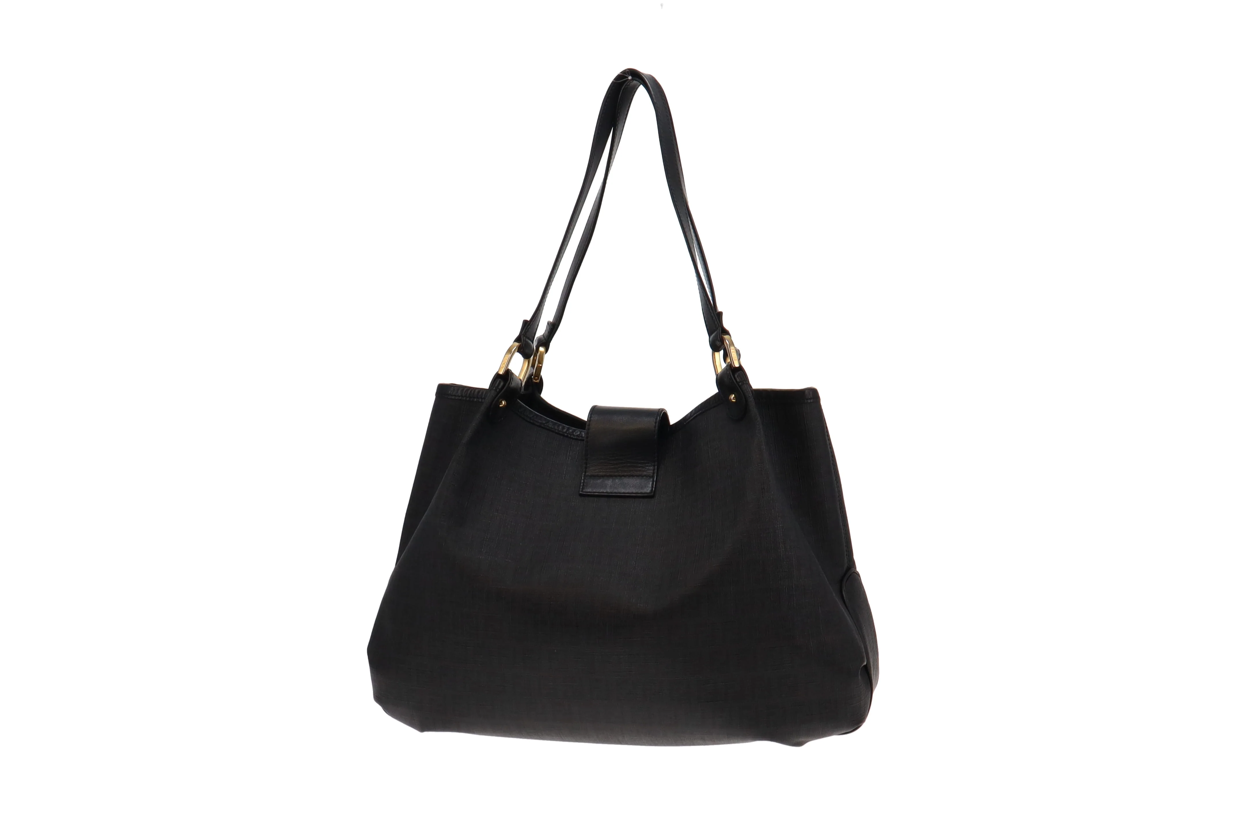 Fendi Dark Grey & Black Zucchino Canvas & Leather Tote - Image 5