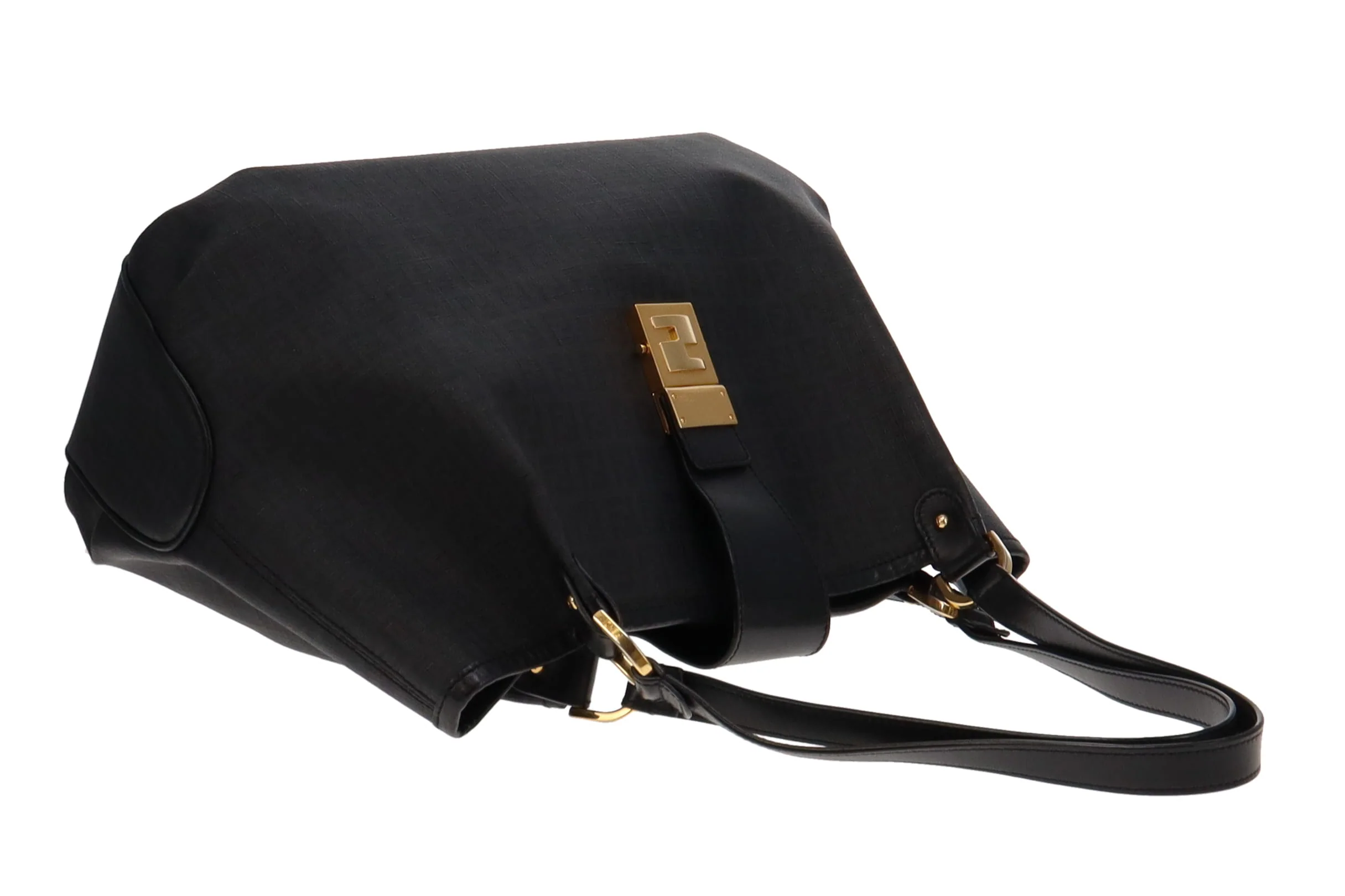 Fendi Dark Grey & Black Zucchino Canvas & Leather Tote - Image 7