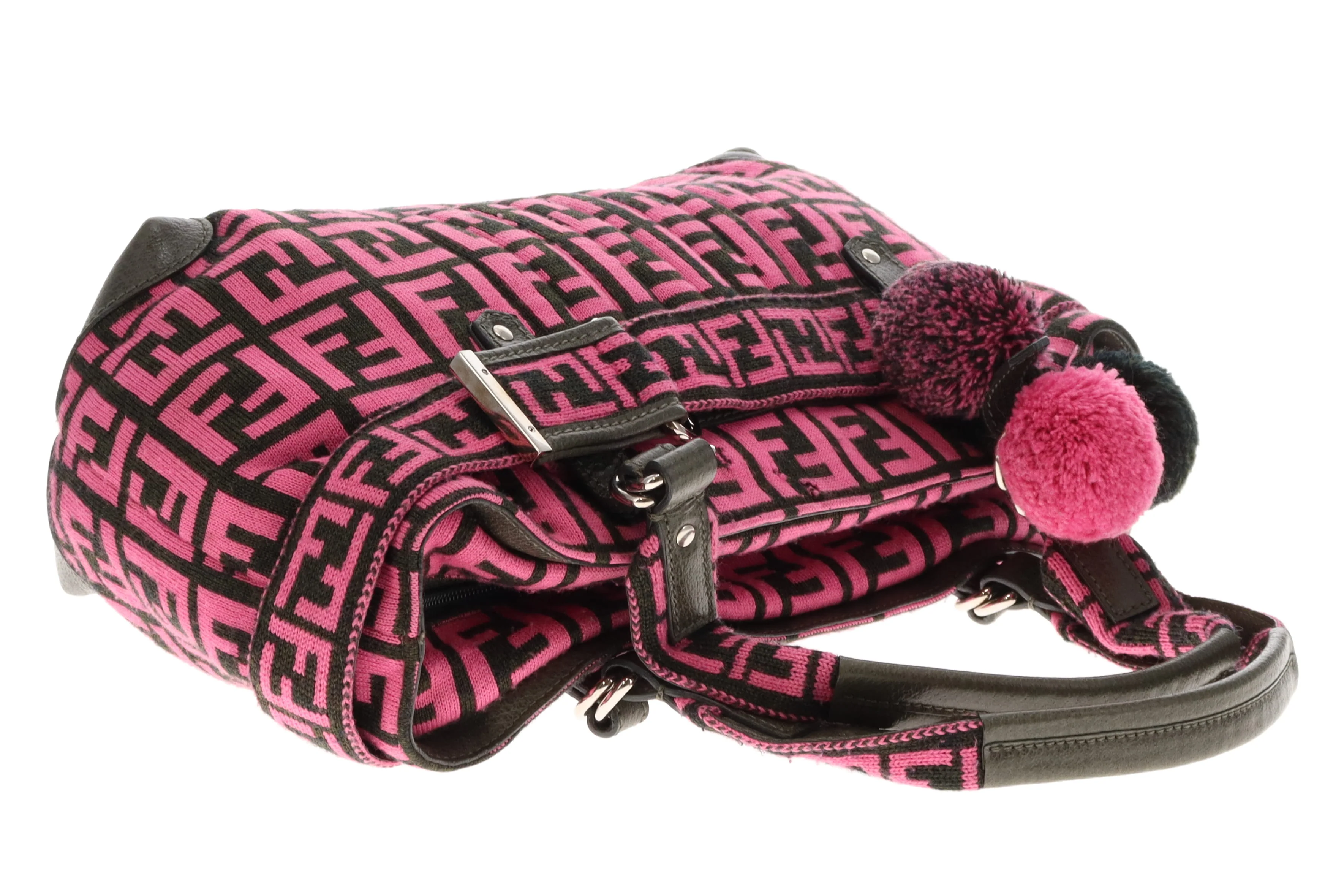 Fendi Pink/Zucca Wool Pom Pom Handbag - Image 7