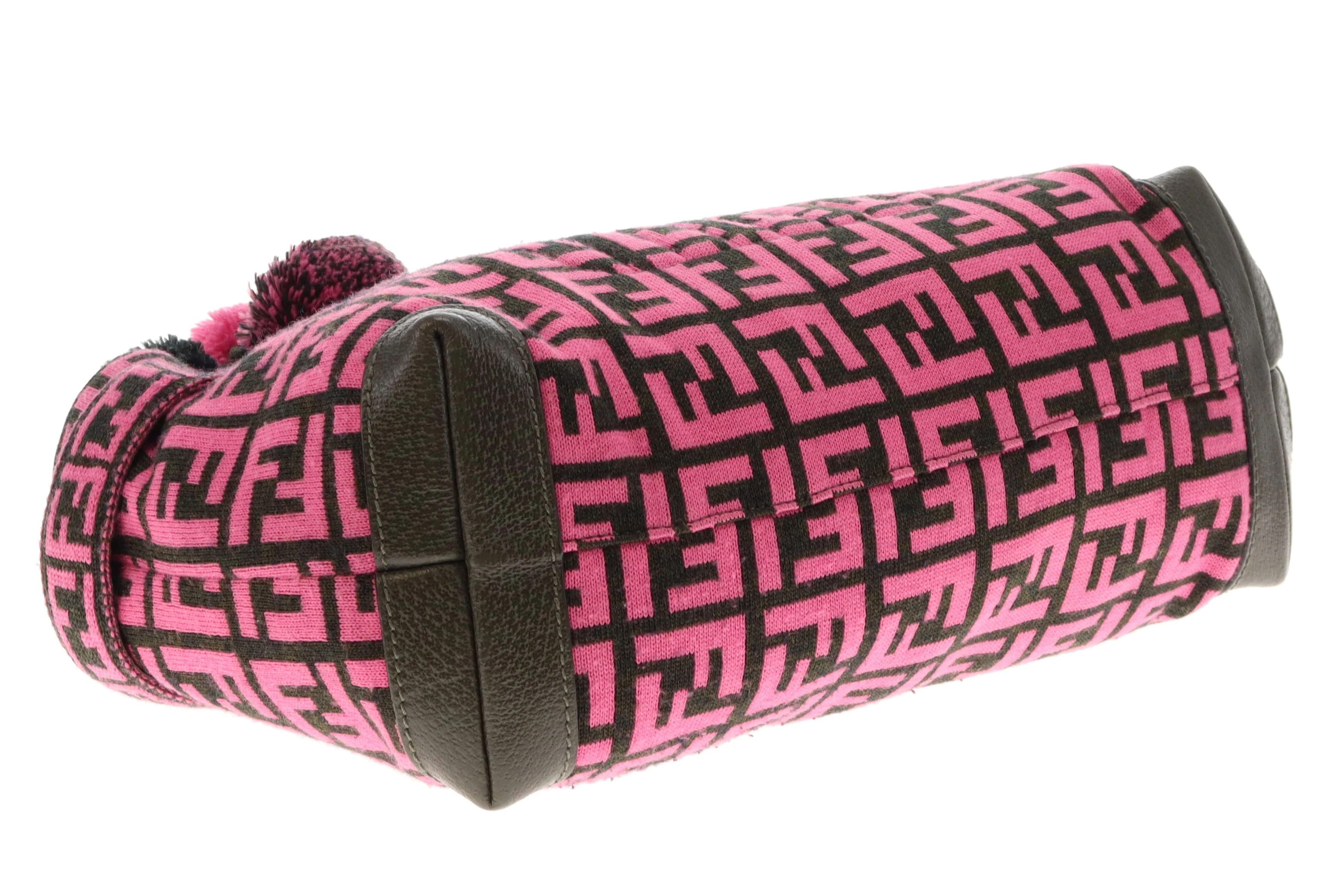 Fendi Pink/Zucca Wool Pom Pom Handbag - Image 9