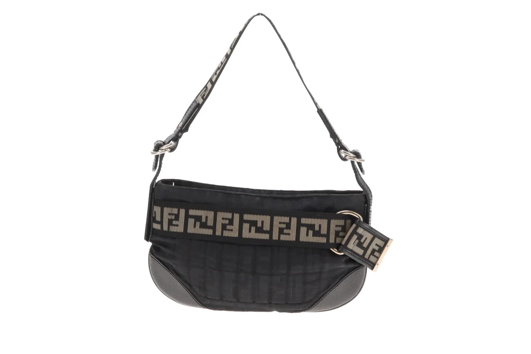 Fendi Vintage Black Zucca Shoulder Bag