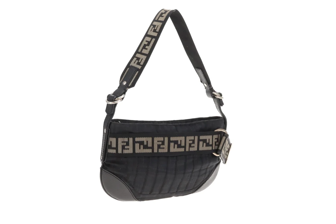 Fendi Vintage Black Zucca Shoulder Bag - Image 2