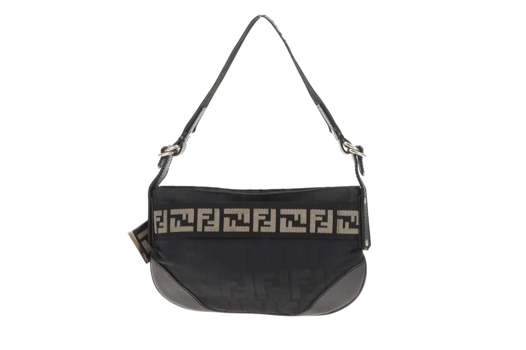 Fendi Vintage Black Zucca Shoulder Bag - Image 4