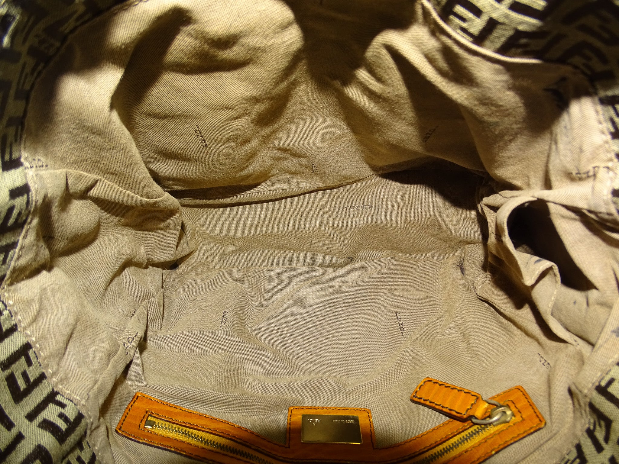 Fendi Zucchino and Orange Leather Trim Open Tote Bag - Image 13