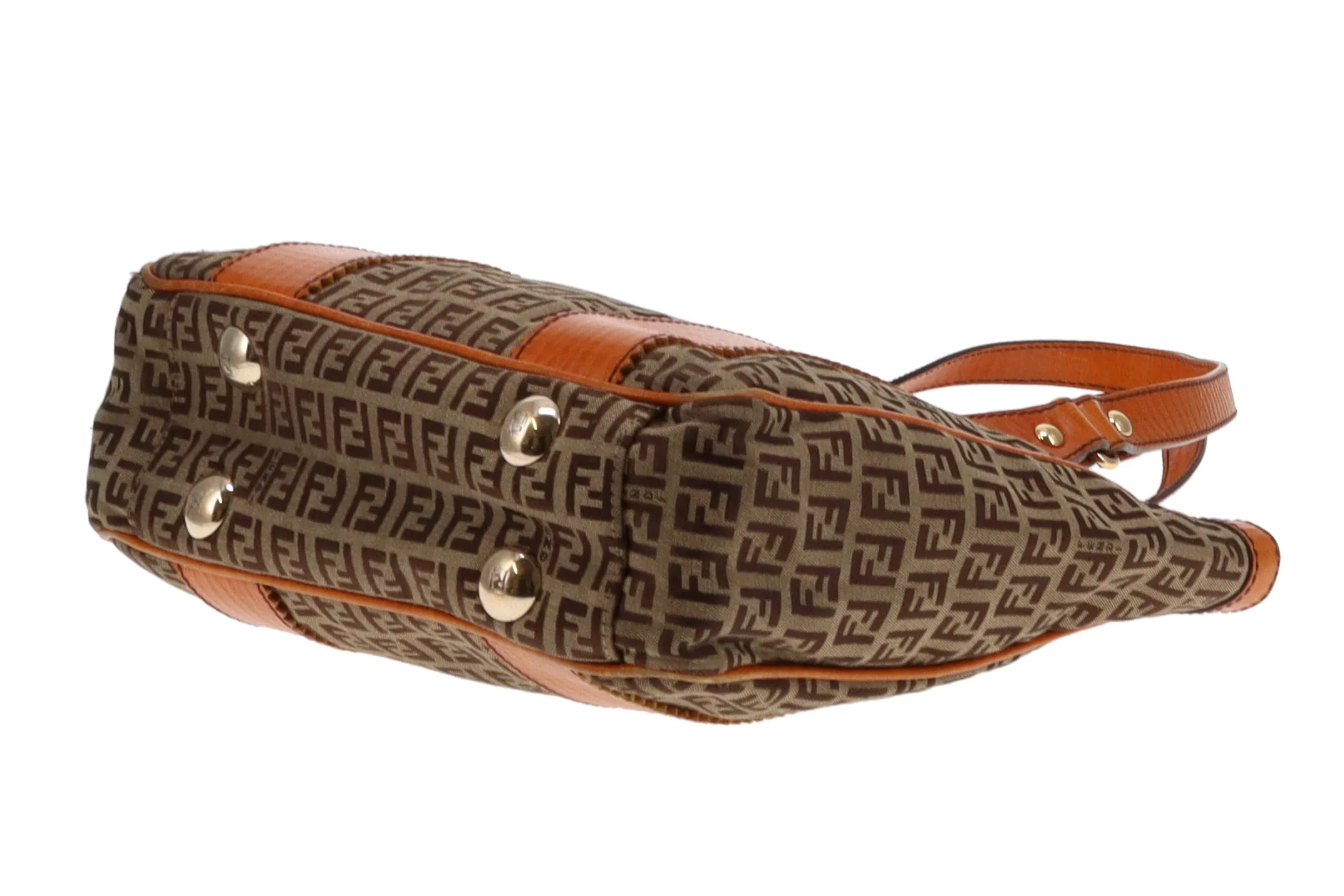 Fendi Zucchino and Orange Leather Trim Open Tote Bag - Image 9