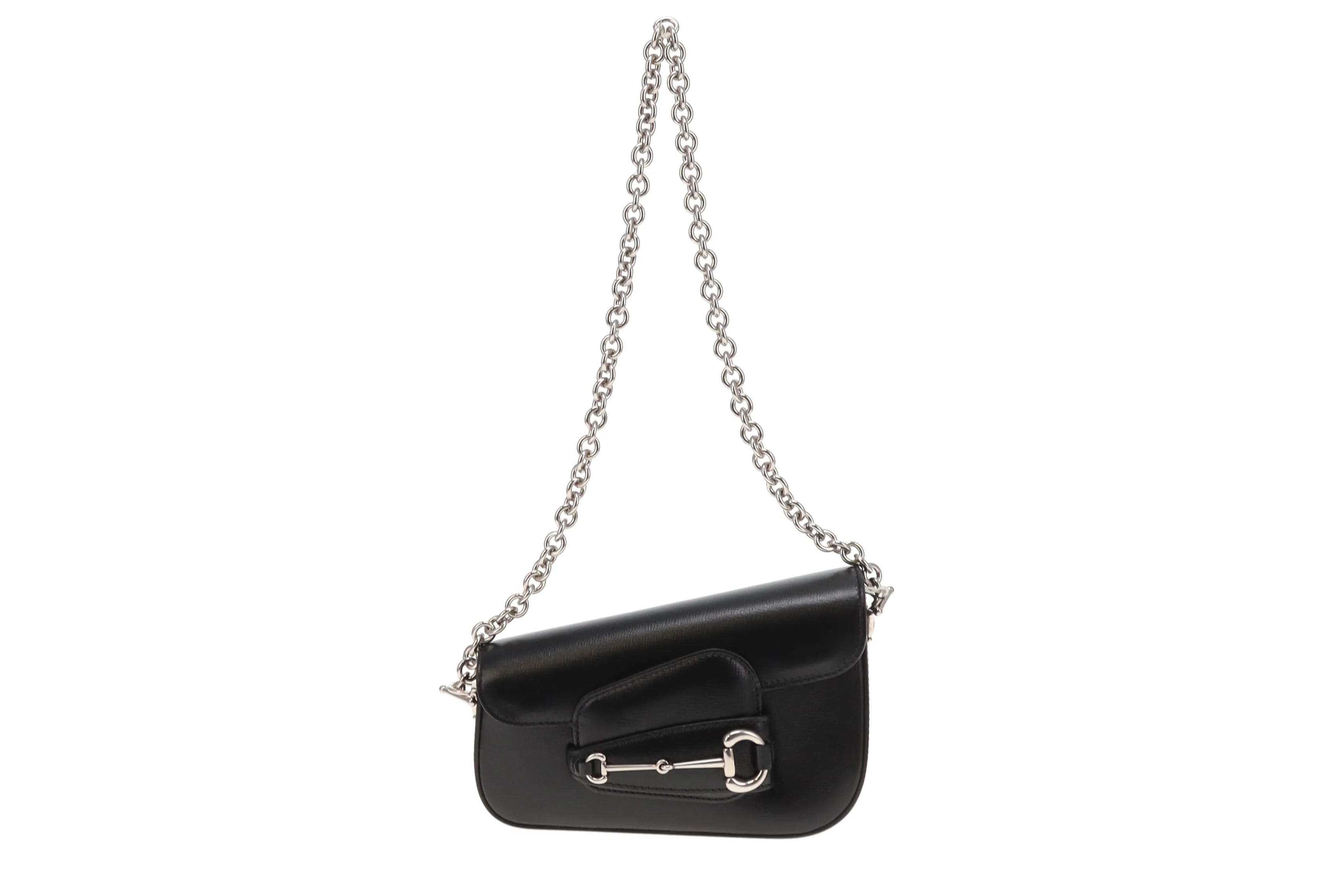 Gucci Black Leather SHW Mini Diagonal Horsebit with Chain - Image 6