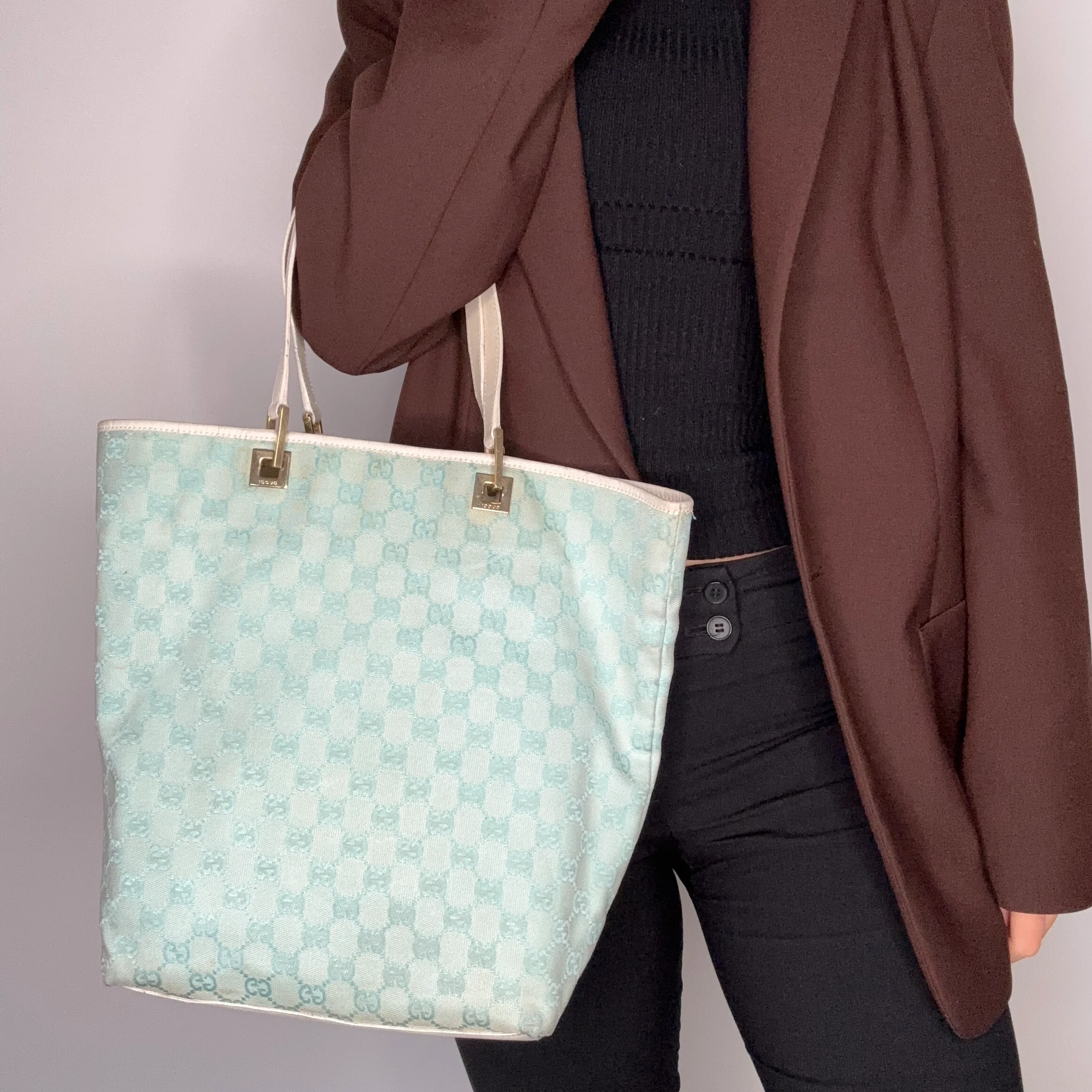 Gucci Bucket Bag Turquoise GG Print Vintage - Image 2
