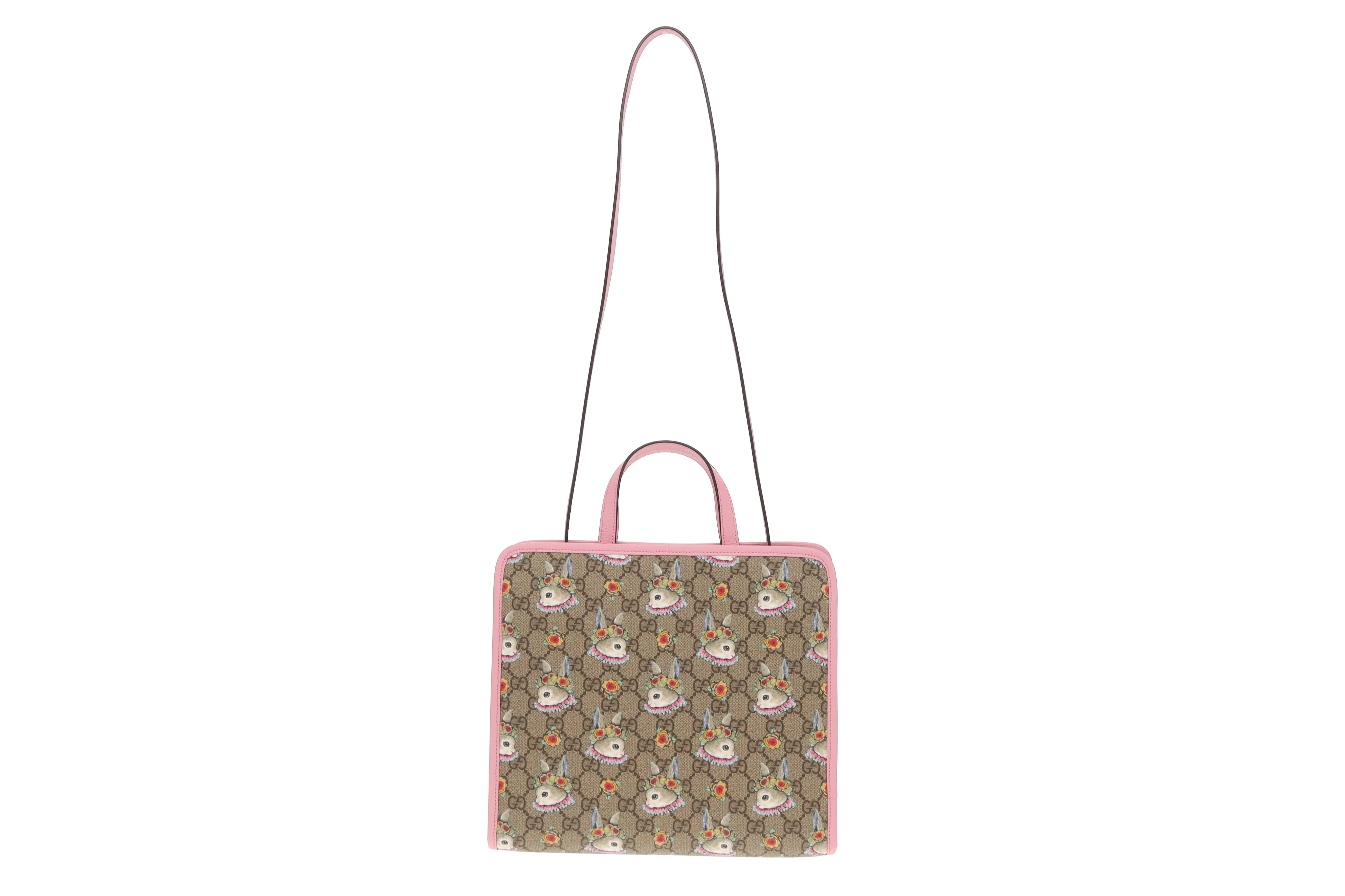 Gucci Children's Rabbit Print GG Tote With Pink Trims - Image 3