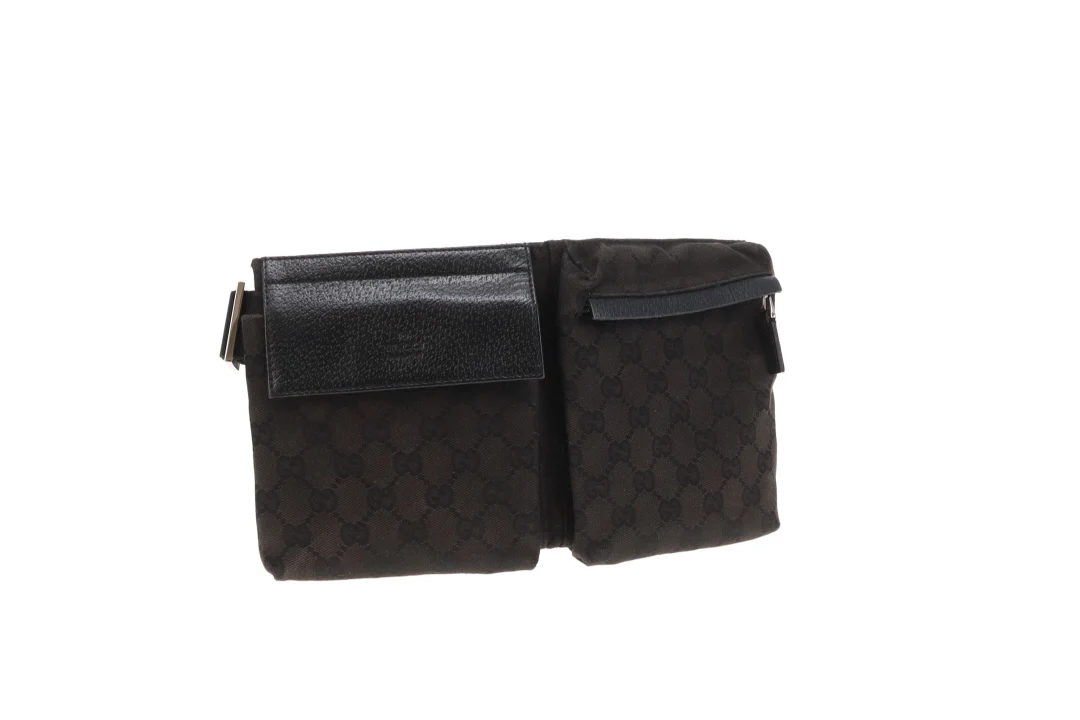 Gucci Double Pocket Waist Bag Black GG Canvas - Image 3
