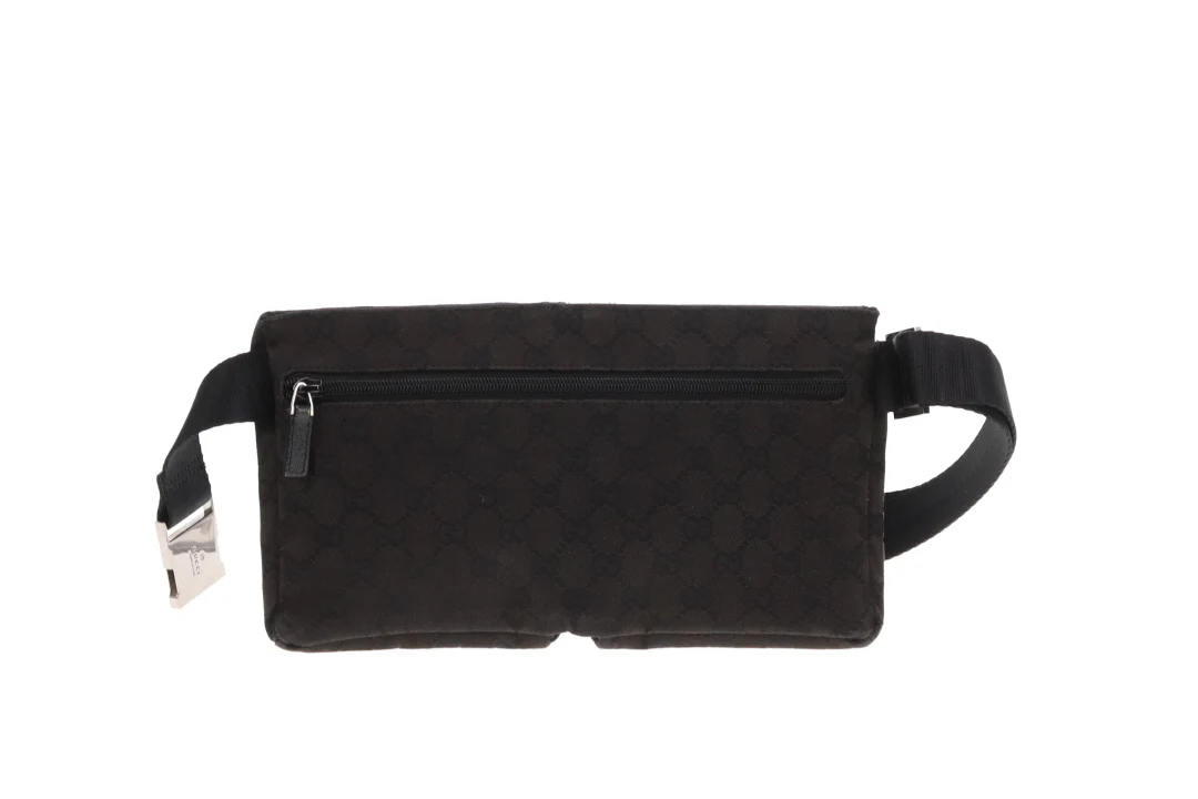 Gucci Double Pocket Waist Bag Black GG Canvas - Image 4