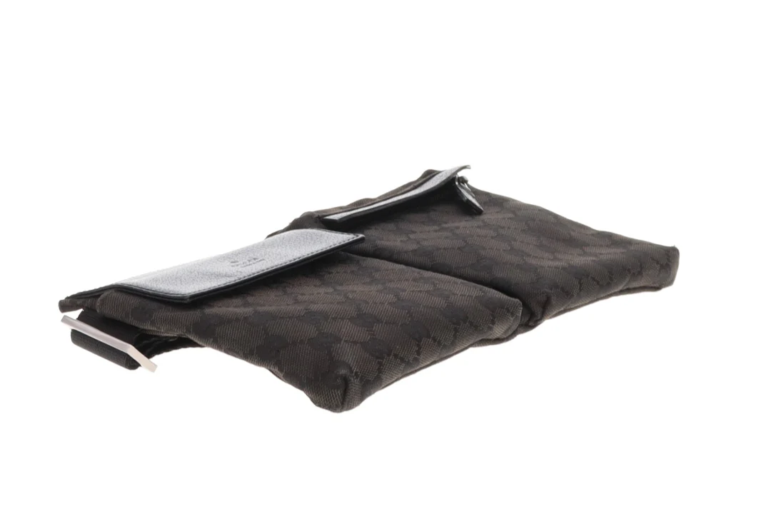 Gucci Double Pocket Waist Bag Black GG Canvas - Image 6