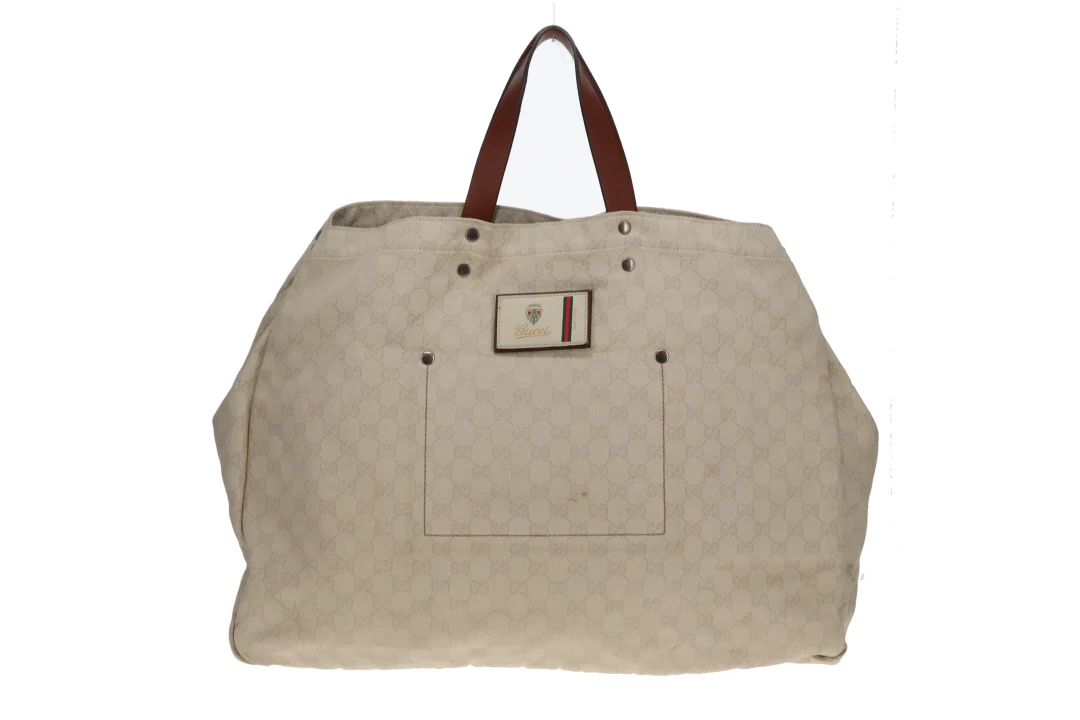 Gucci Emblem XL Shopper Tote In White GG Canvas