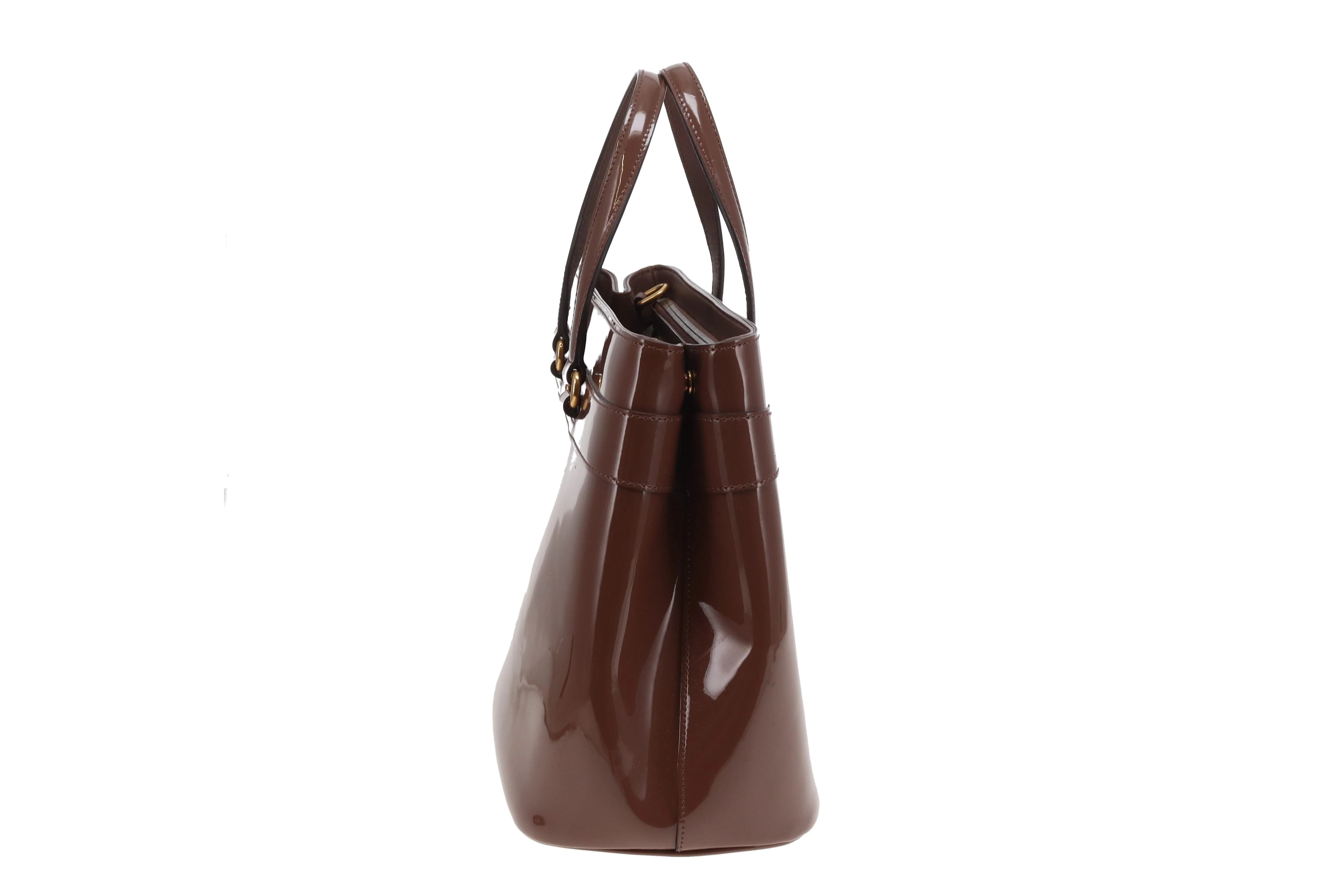 Gucci Horsebit Tote with Strap Mocha Patent Leather GHW - Image 5