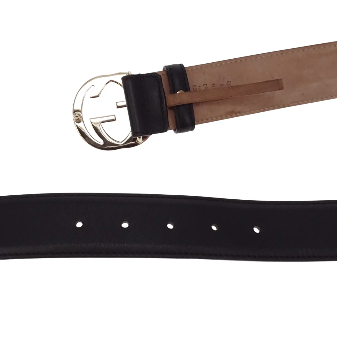 Gucci Interlocking G Gold Buckle Black Belt 80cm - Image 2