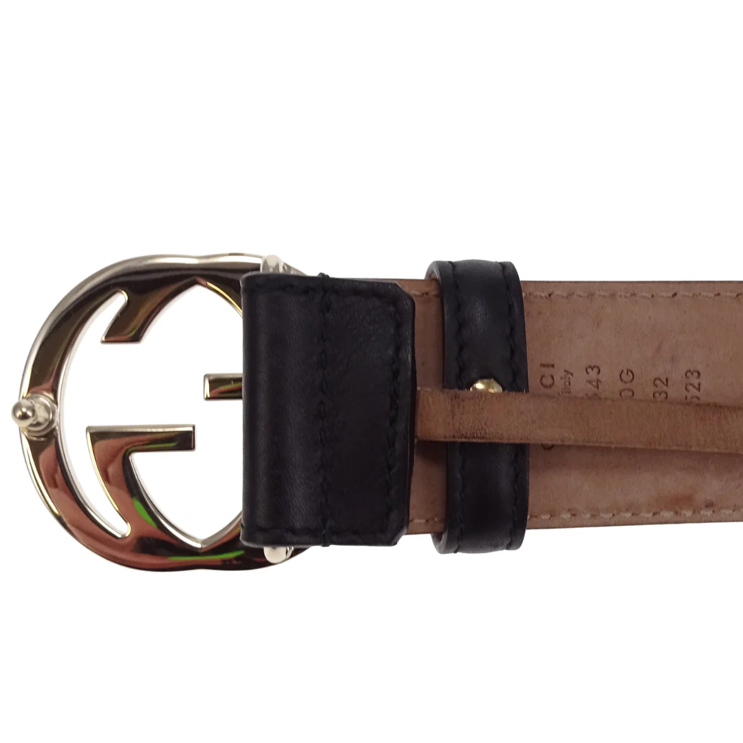 Gucci Interlocking G Gold Buckle Black Belt 80cm - Image 5
