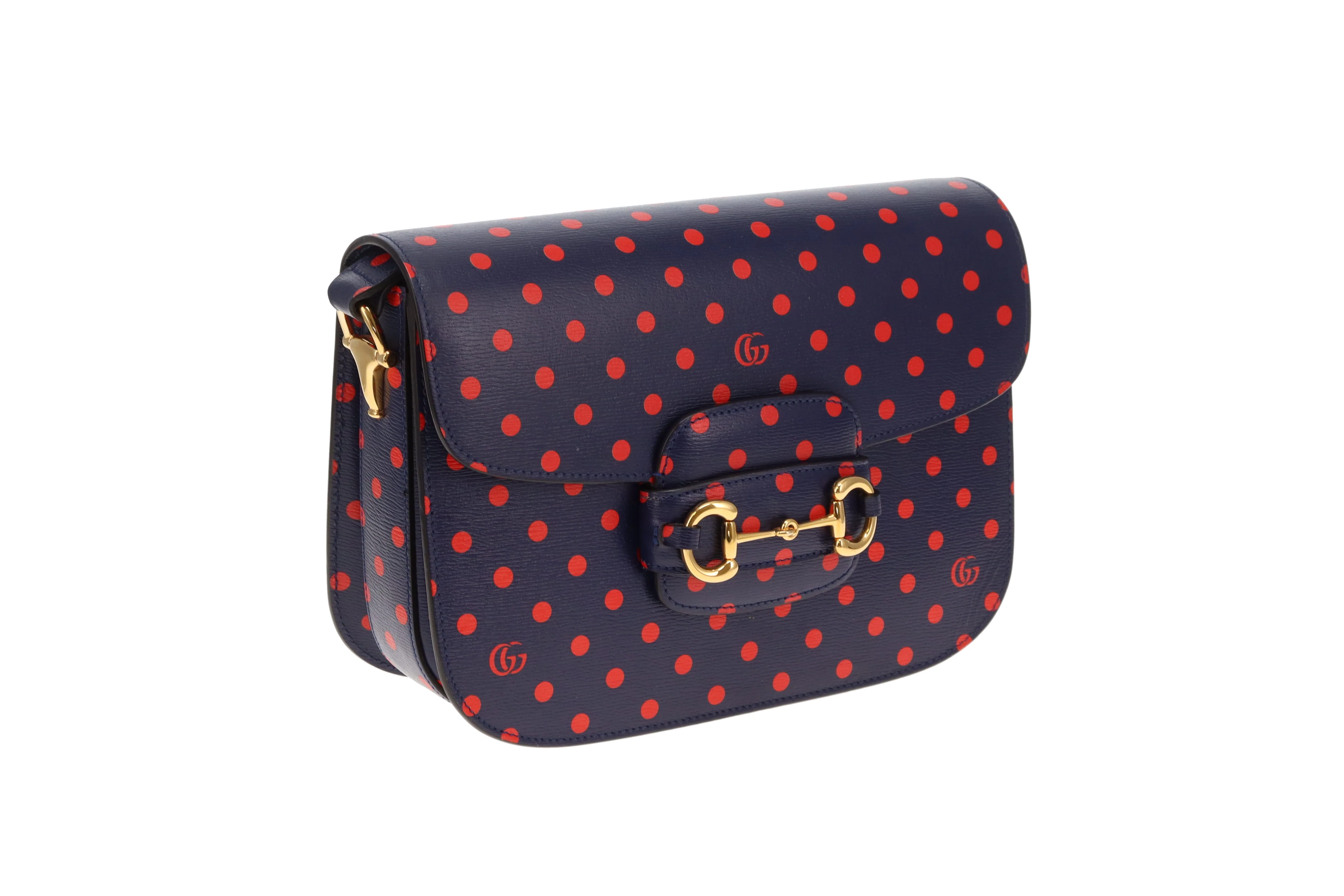 Gucci Horsebit 1955 Shanghai Shoulder Bag – Navy Polka Dot Calfskin - Image 4