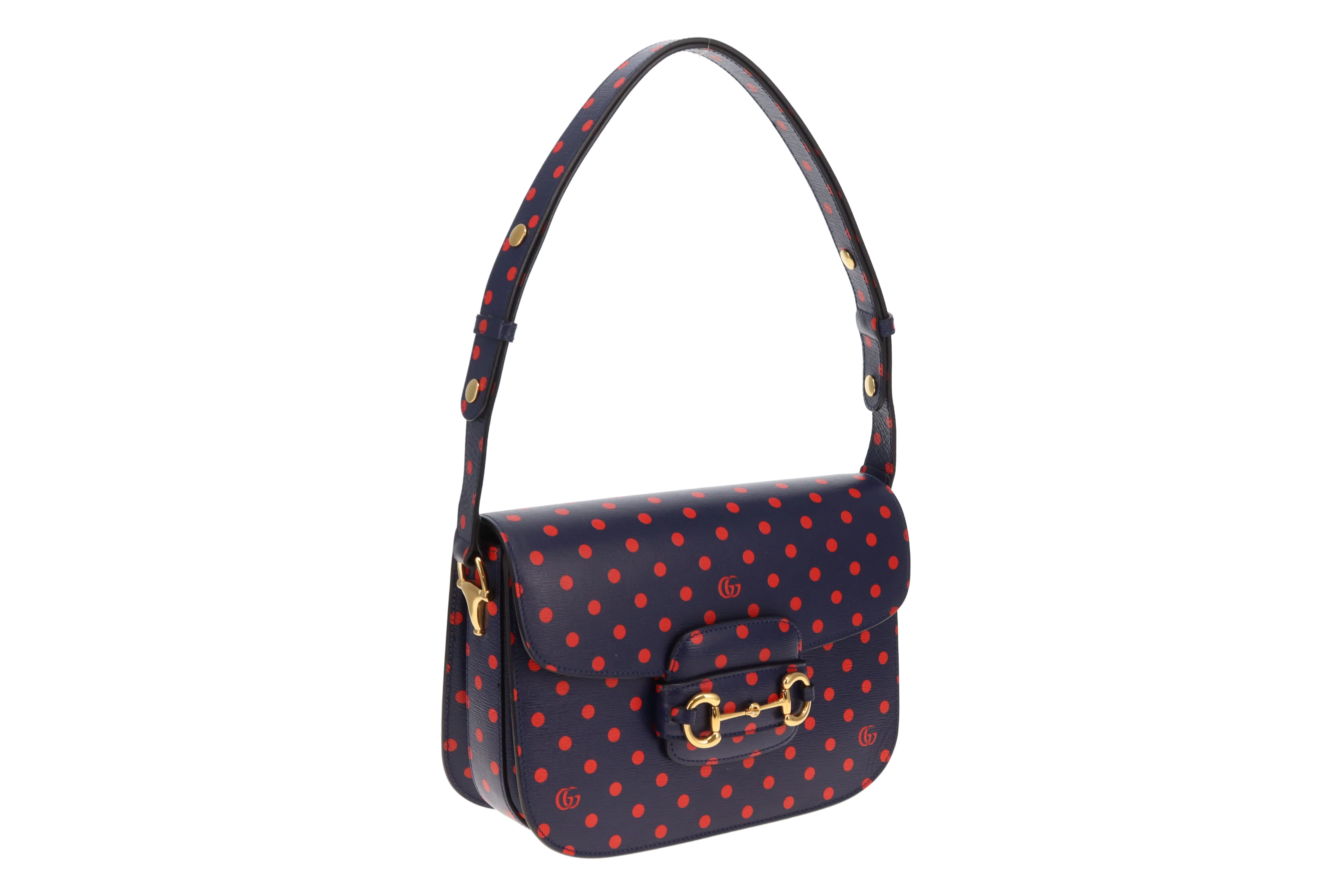 Gucci Horsebit 1955 Shanghai Shoulder Bag – Navy Polka Dot Calfskin - Image 5