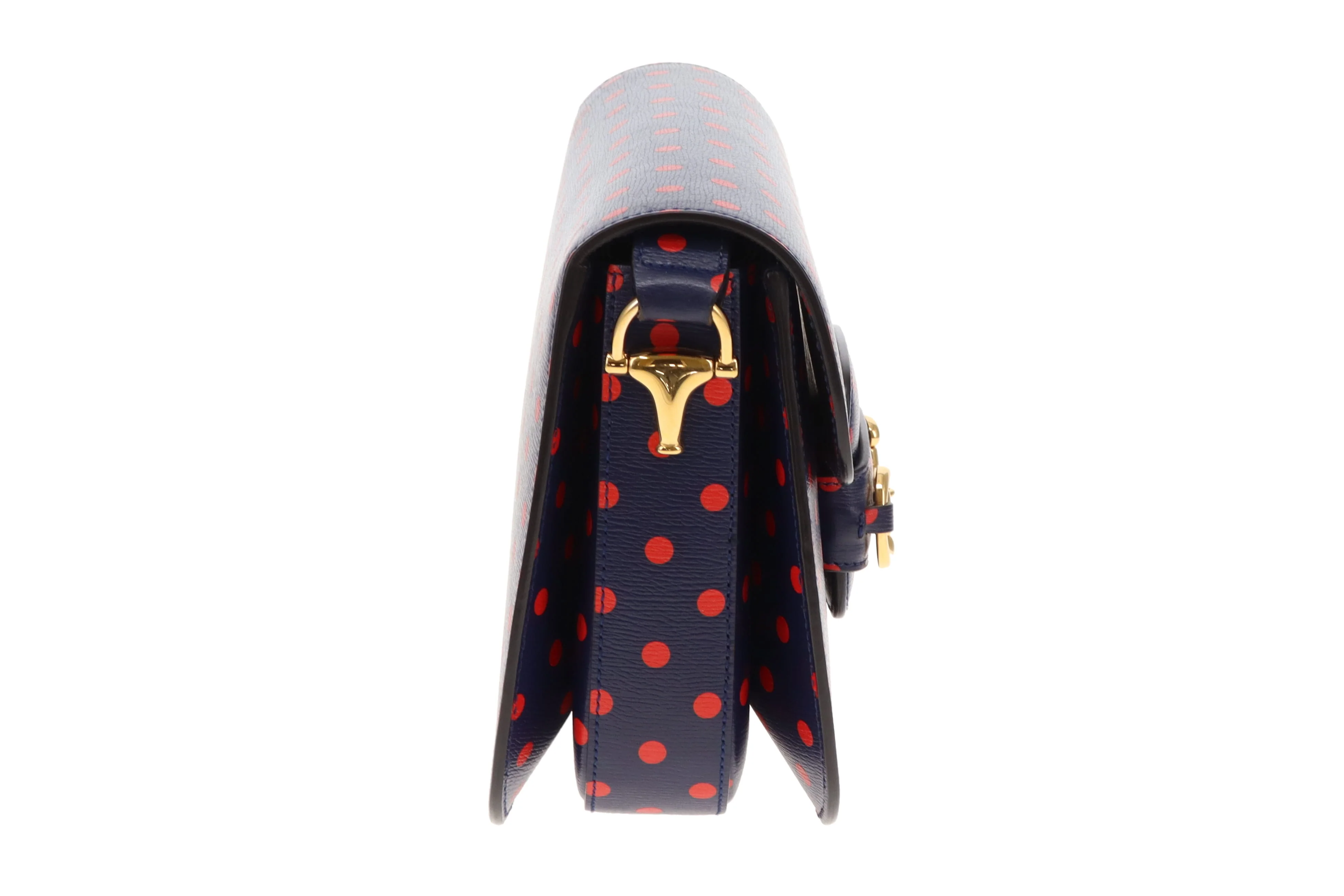 Gucci Horsebit 1955 Shanghai Shoulder Bag – Navy Polka Dot Calfskin - Image 6