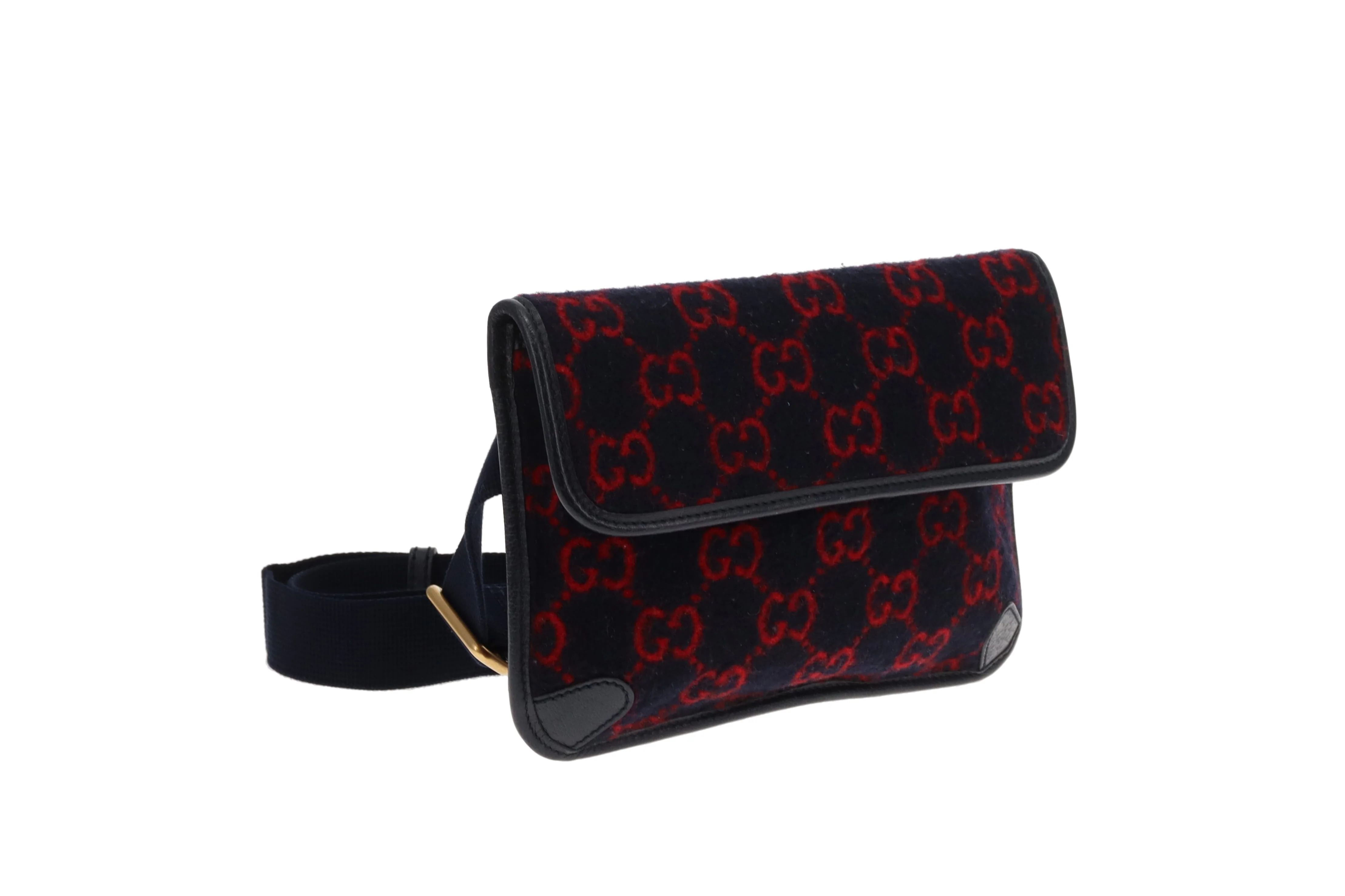 Gucci Waist Bag GG Wool Red and Navy - Image 3