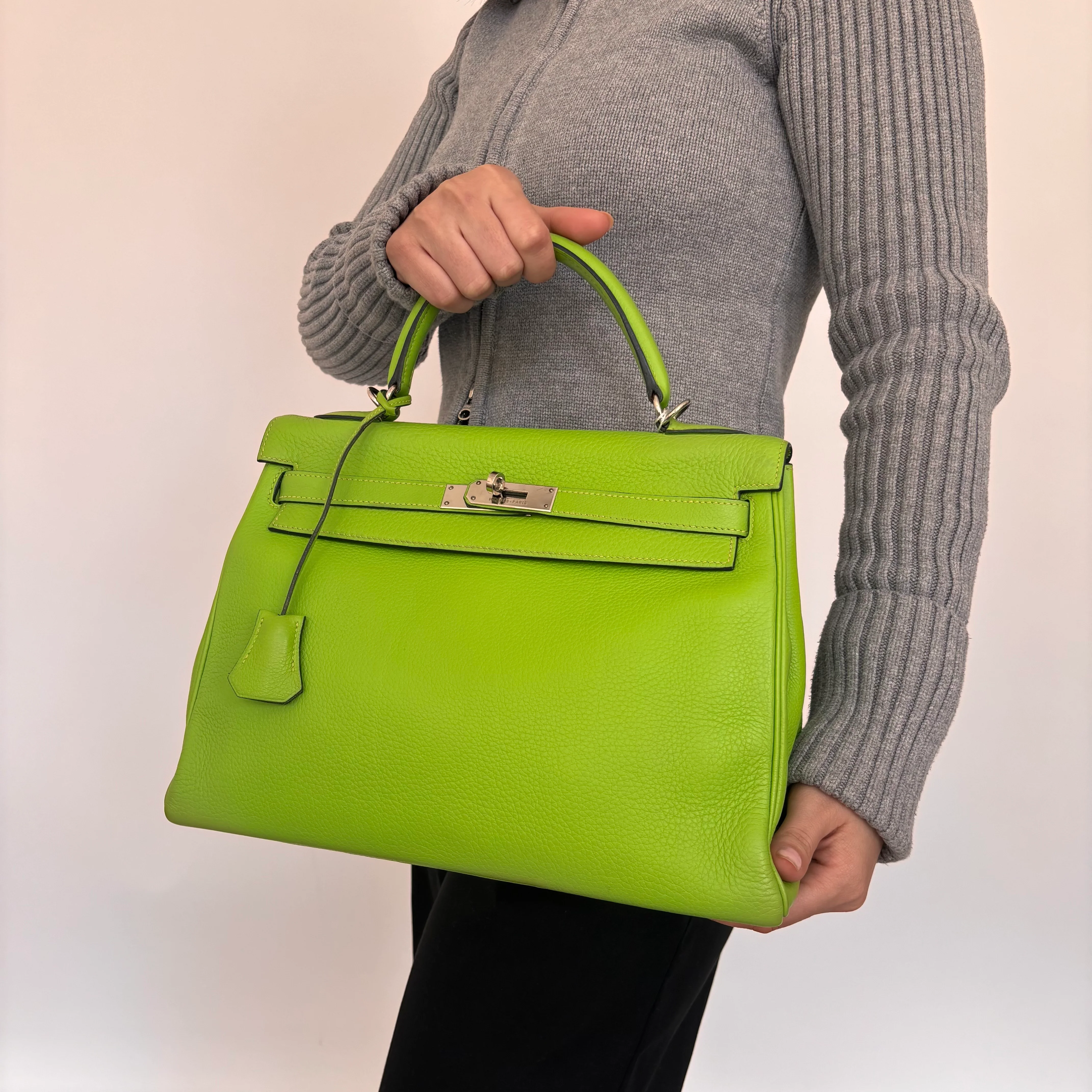 Hermes Kelly 32 Vert Cru Clemence PHW 2003 - Image 3