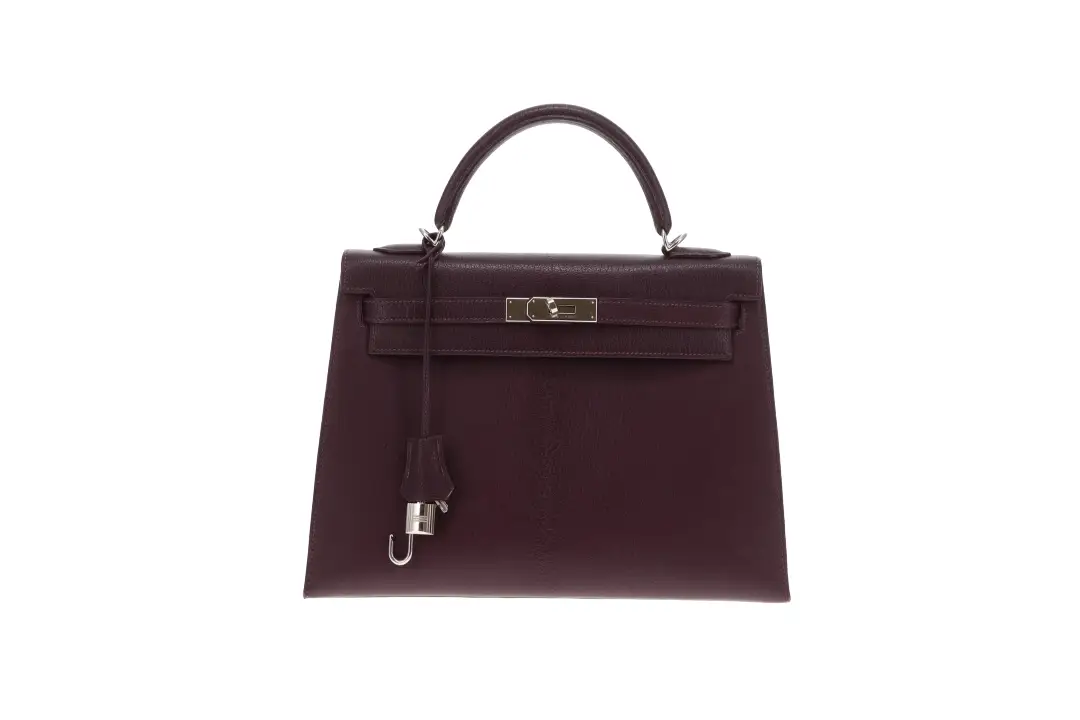 Hermes Kelly 32 Sellier Chevre De Coromandel Raisin PHW 2005 - Image 3