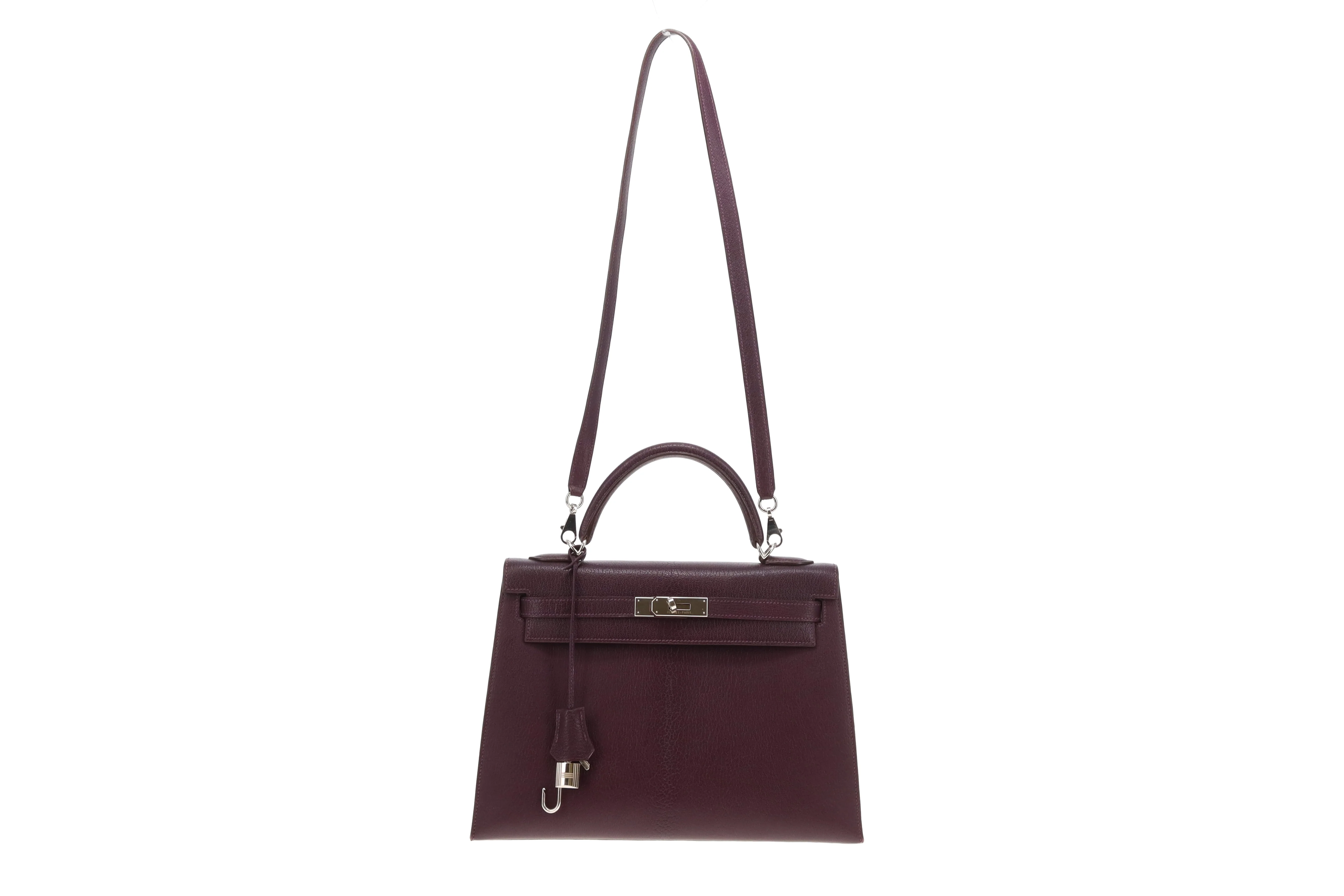 Hermes Kelly 32 Sellier Chevre De Coromandel Raisin PHW 2005 - Image 4