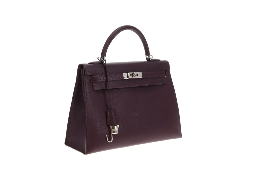 Hermes Kelly 32 Sellier Chevre De Coromandel Raisin PHW 2005 - Image 5