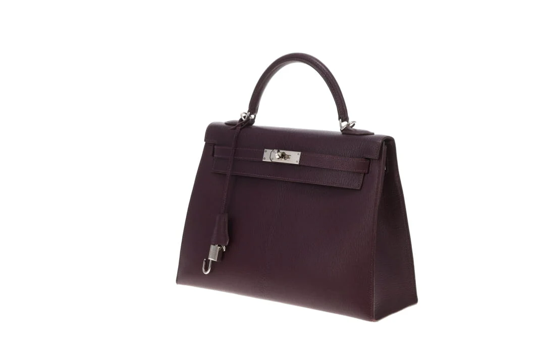 Hermes Kelly 32 Sellier Chevre De Coromandel Raisin PHW 2005 - Image 9