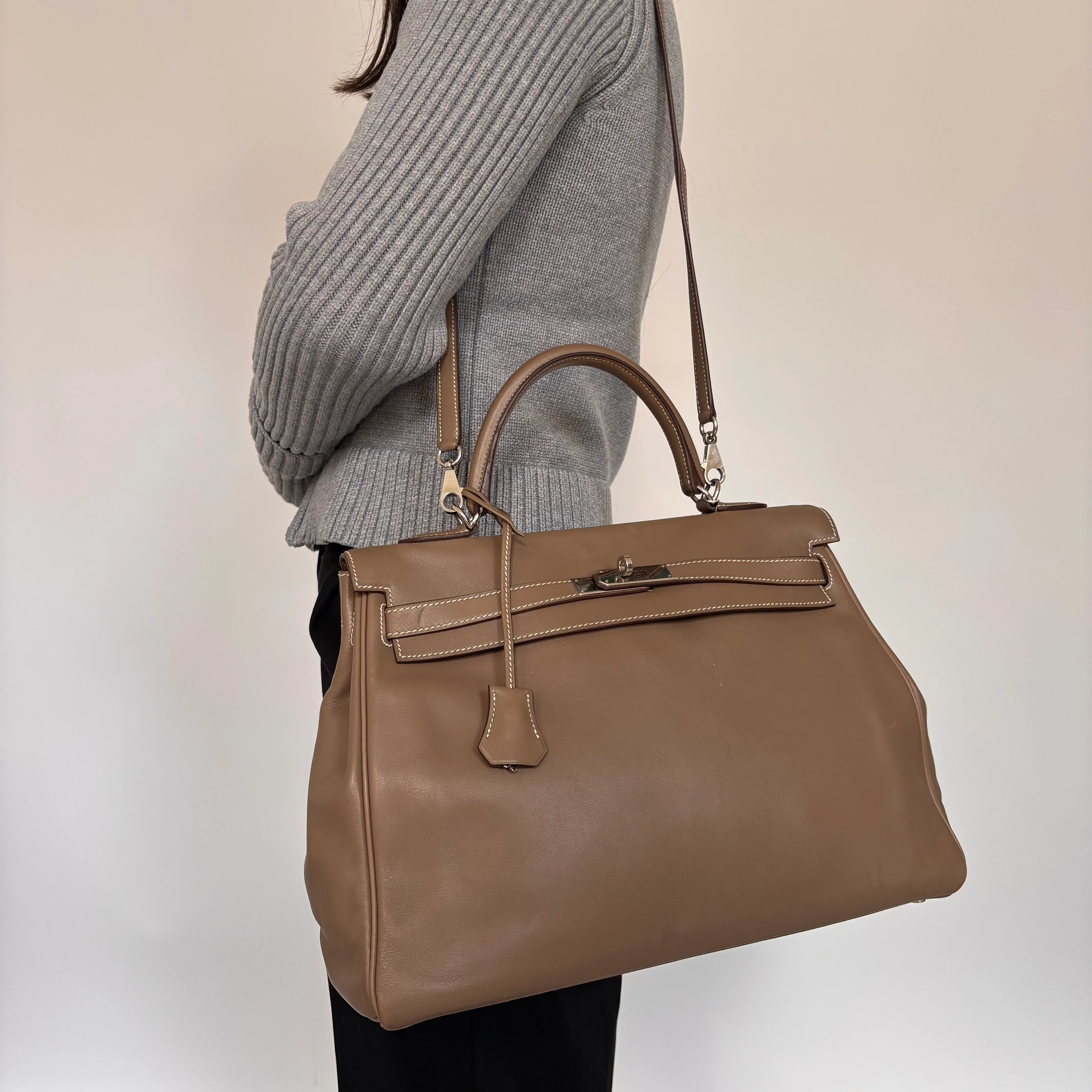 Hermes Kelly 35 Etoupe Swift PHW 2000 - Image 3