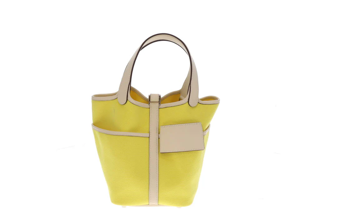 Hermes Picotin Cargo Lock 18 In Jaune Citron & Nata Swift & Toile Canvas - Image 7