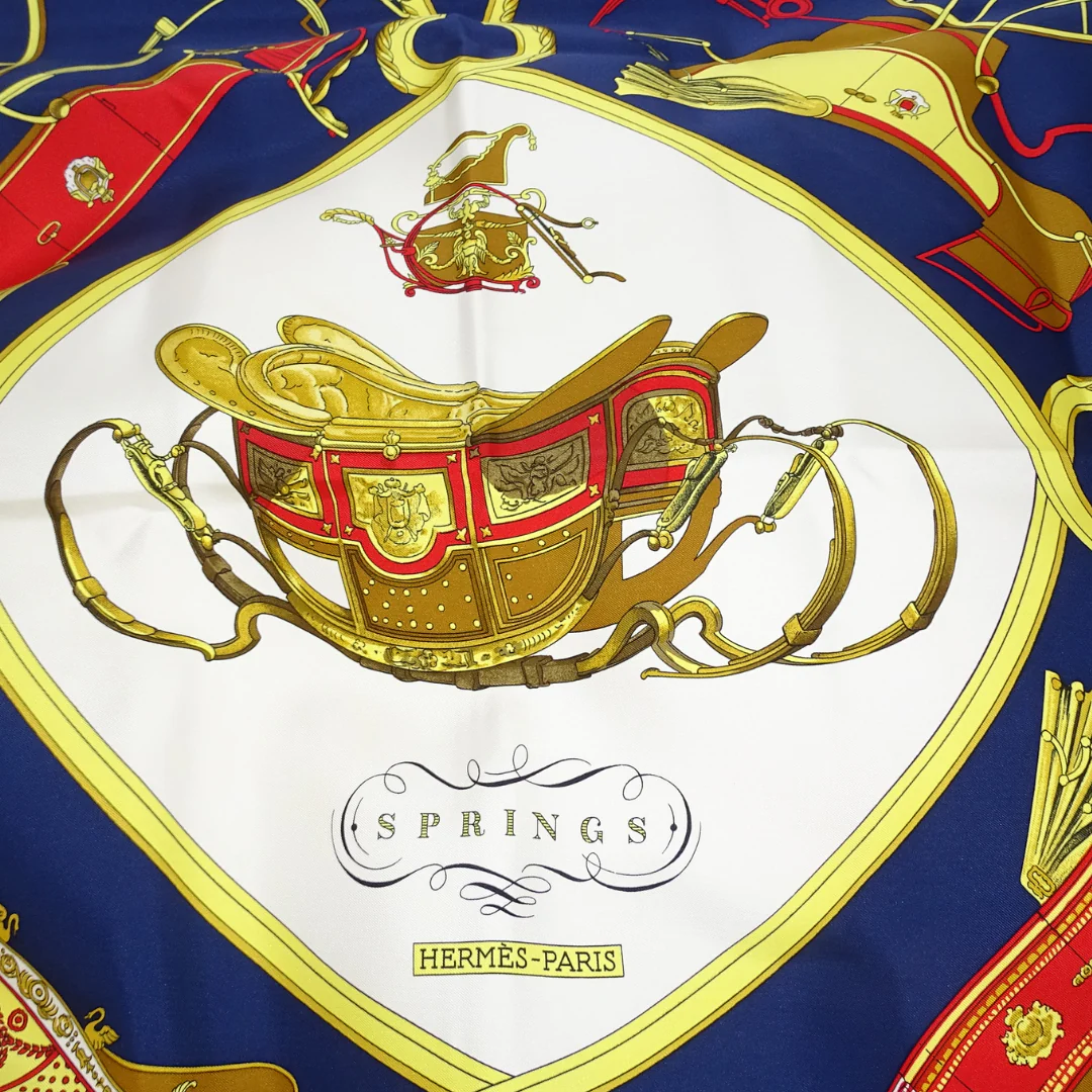 Hermes Springs Navy 100% Silk Scarf 90 - Image 10
