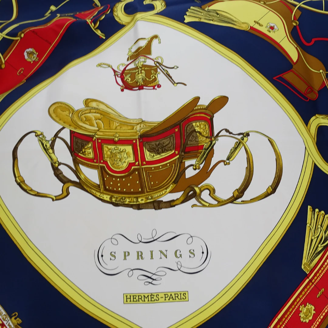 Hermes Springs Navy 100% Silk Scarf 90 - Image 8