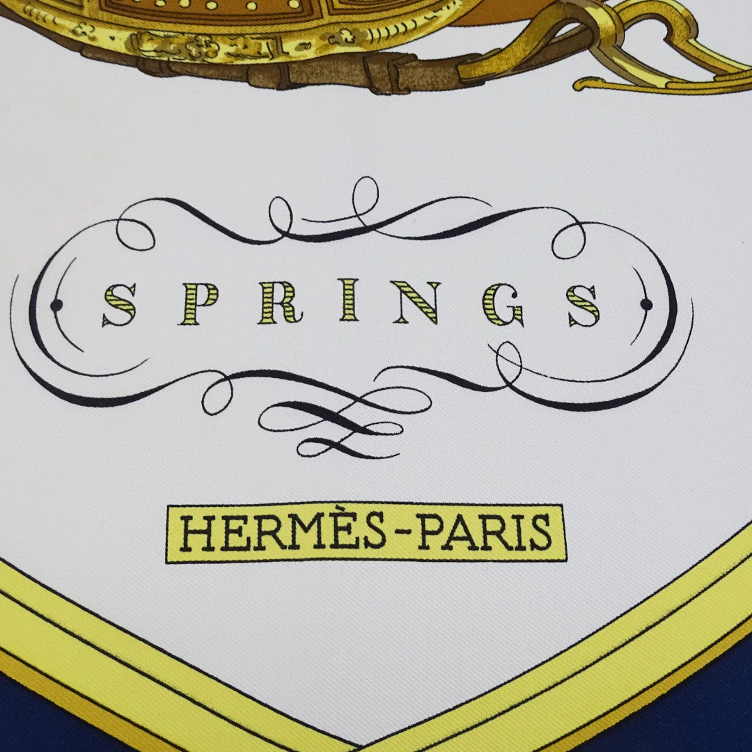 Hermes Springs Navy 100% Silk Scarf 90 - Image 9